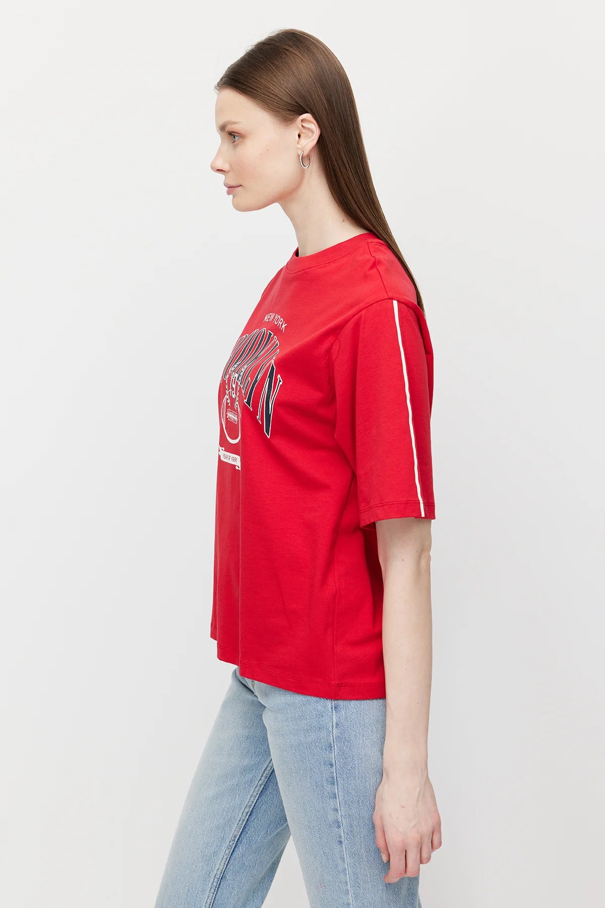Women's Crew Neck Printed Oversize T-Shirt