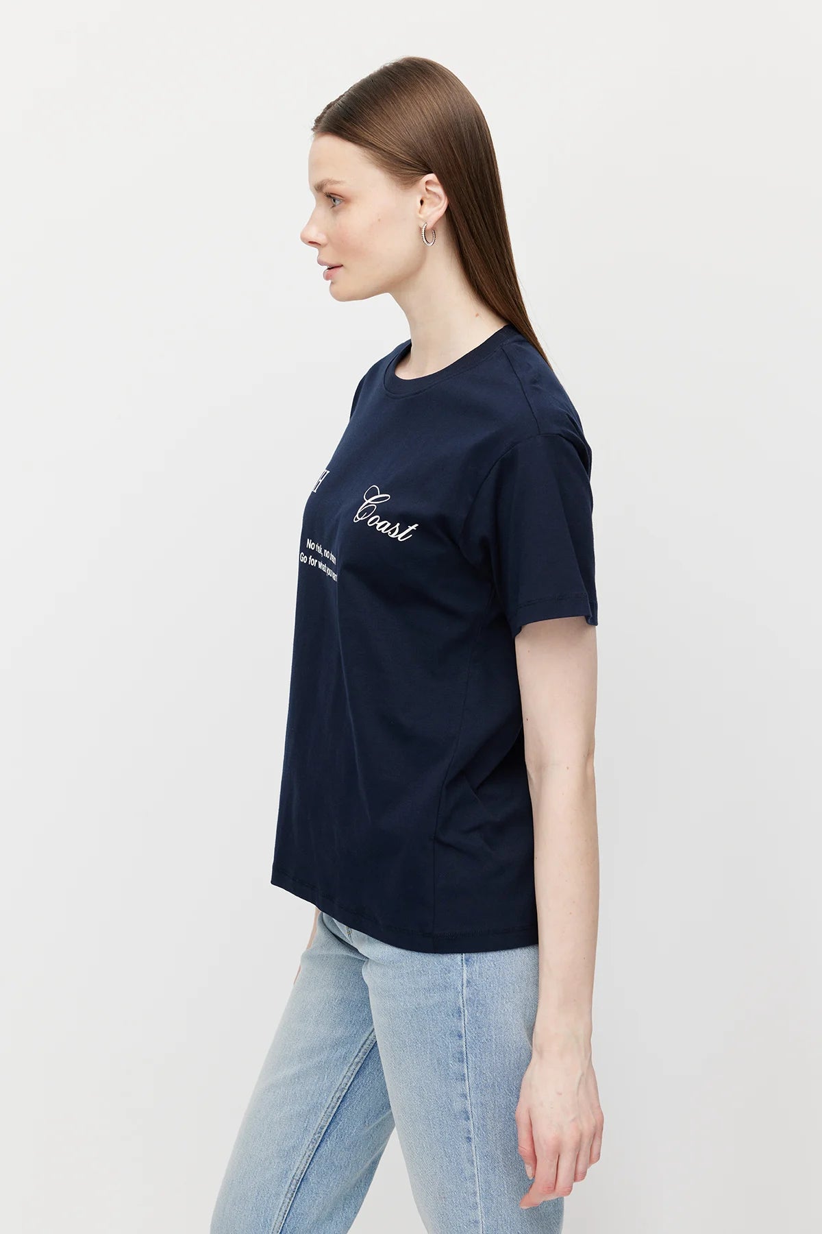 Women's Crew Neck T-shirt with Printed Text