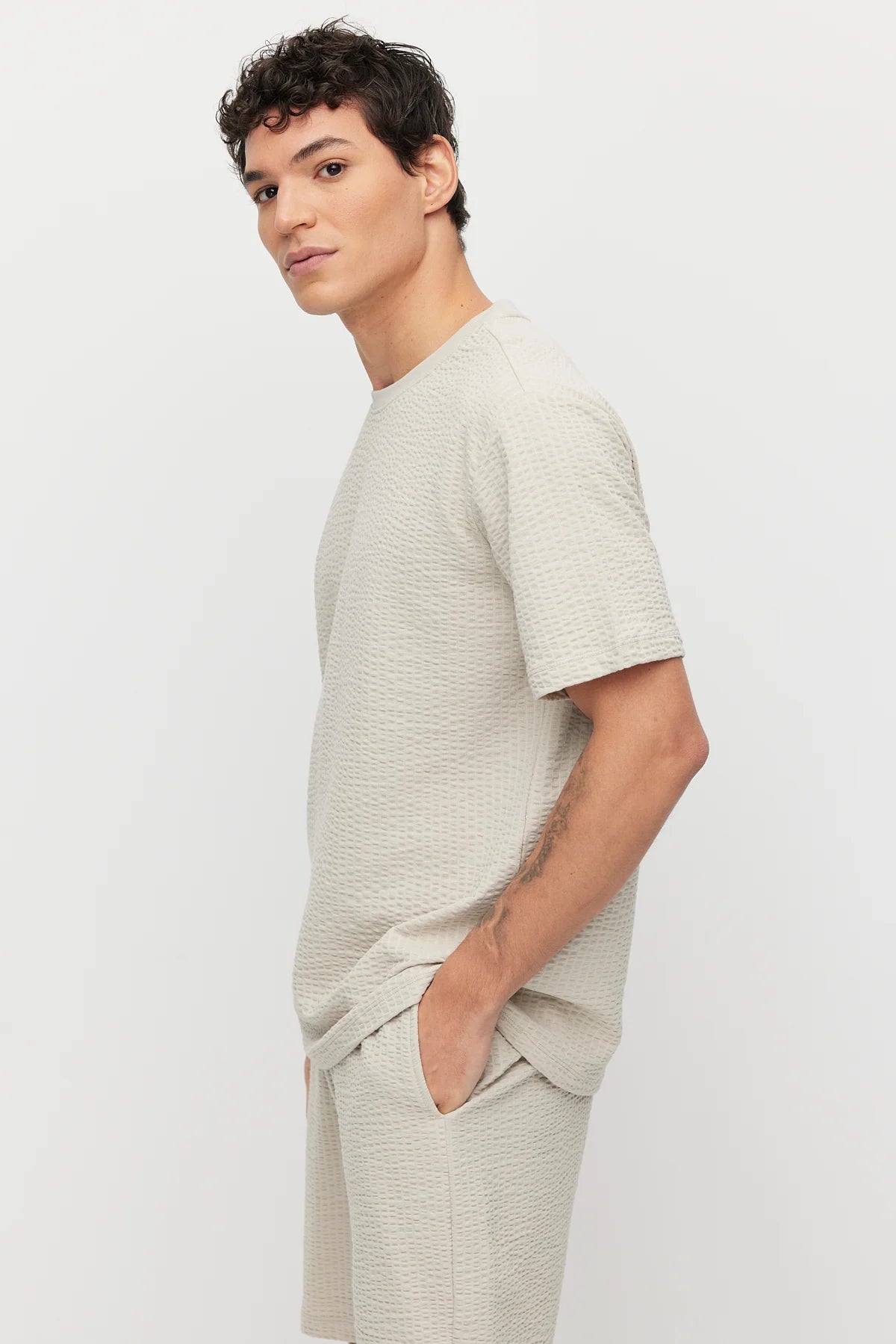 Men's Crew Neck Textured Oversize T-shirt