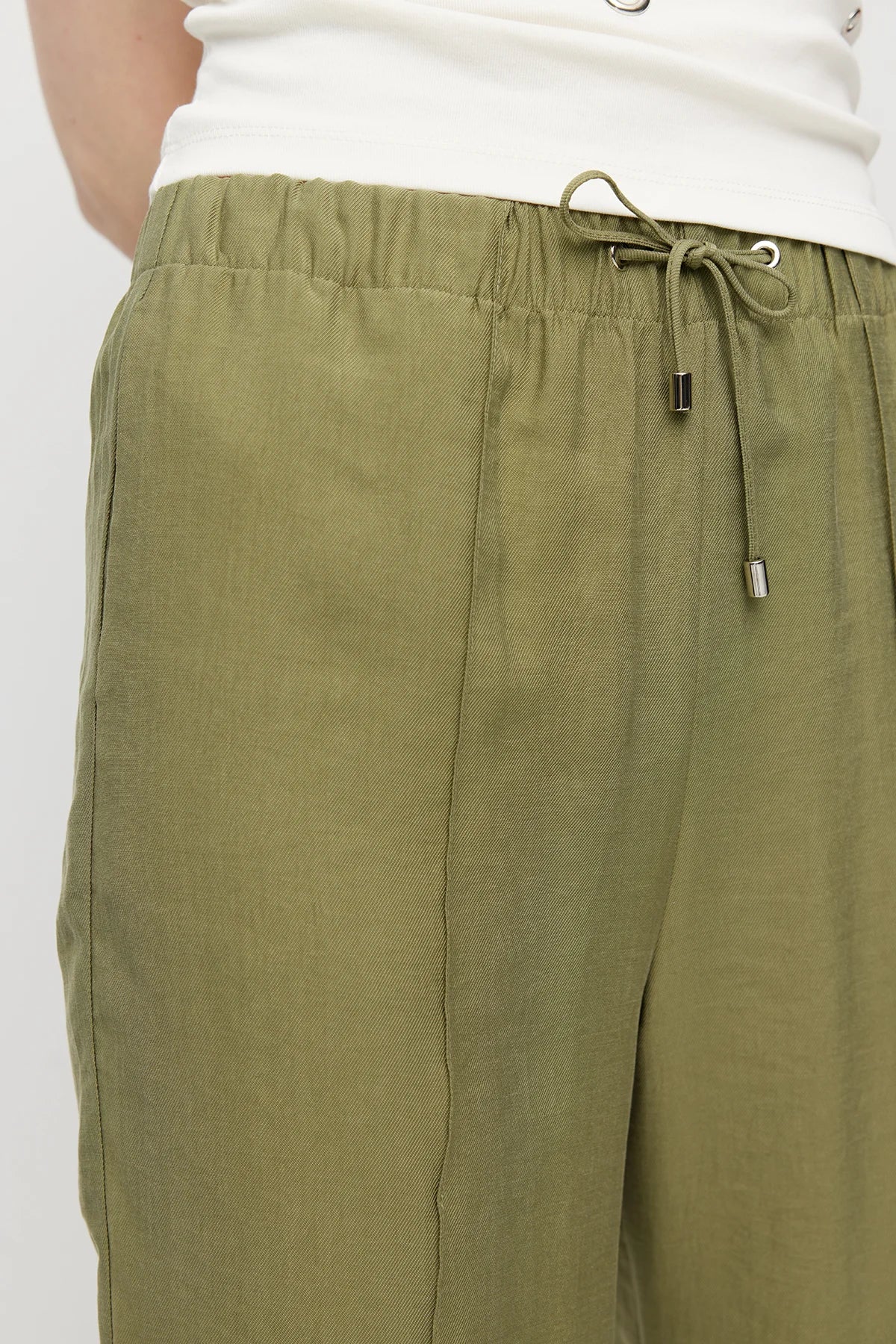 Women's Straight Cut Trousers with Front Seam and Elastic Waistband