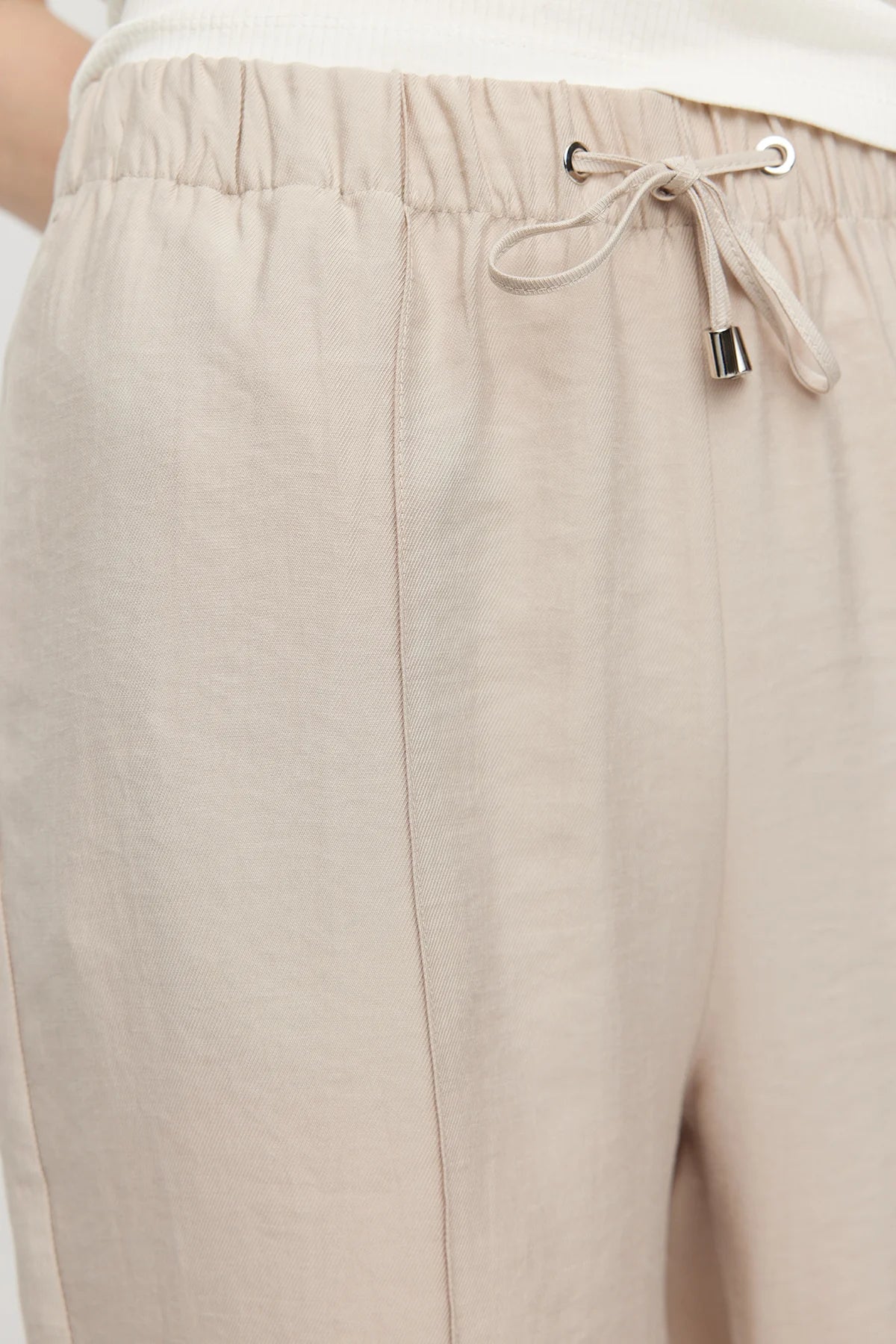 Women's Straight Cut Trousers with Front Seam and Elastic Waistband