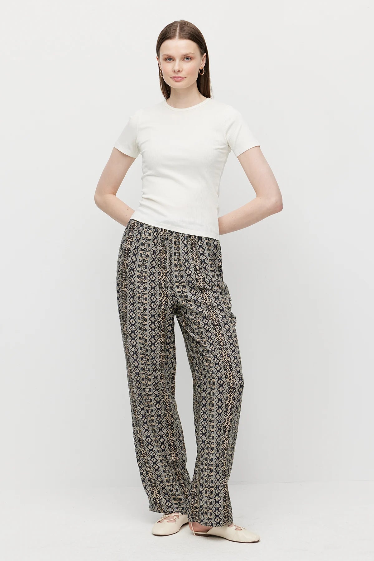 Women's Patterned Double Pocket Trousers