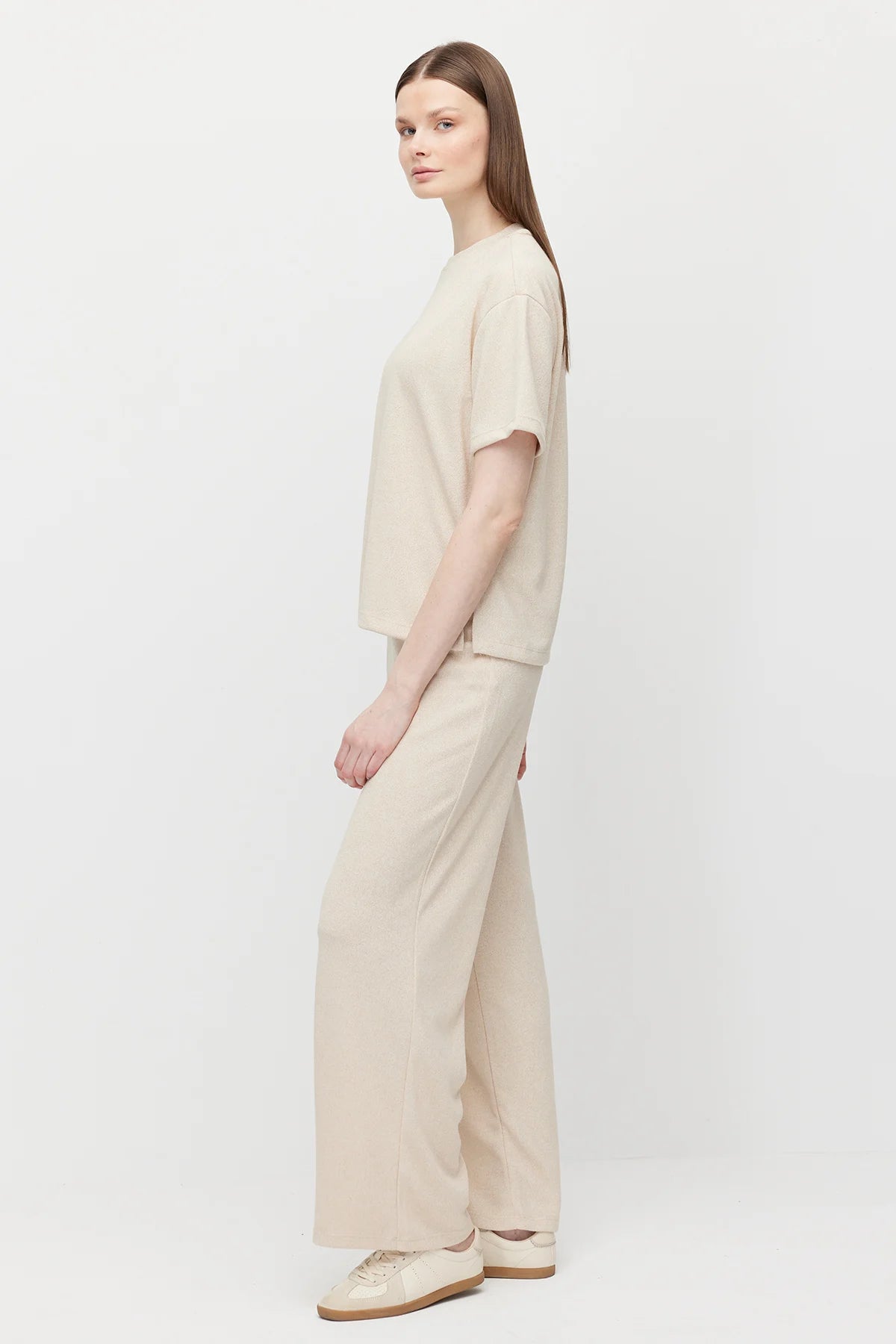 Women's Elastic Waist Relaxed Fit Textured Trousers