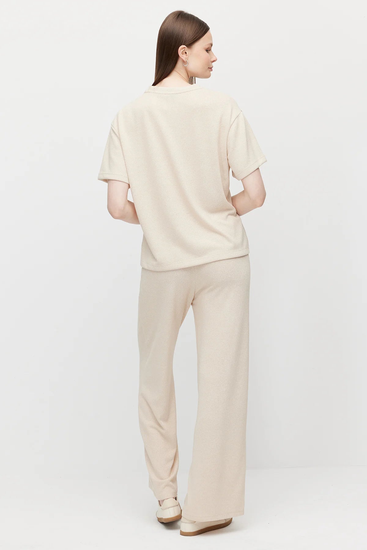 Women's Elastic Waist Relaxed Fit Textured Trousers
