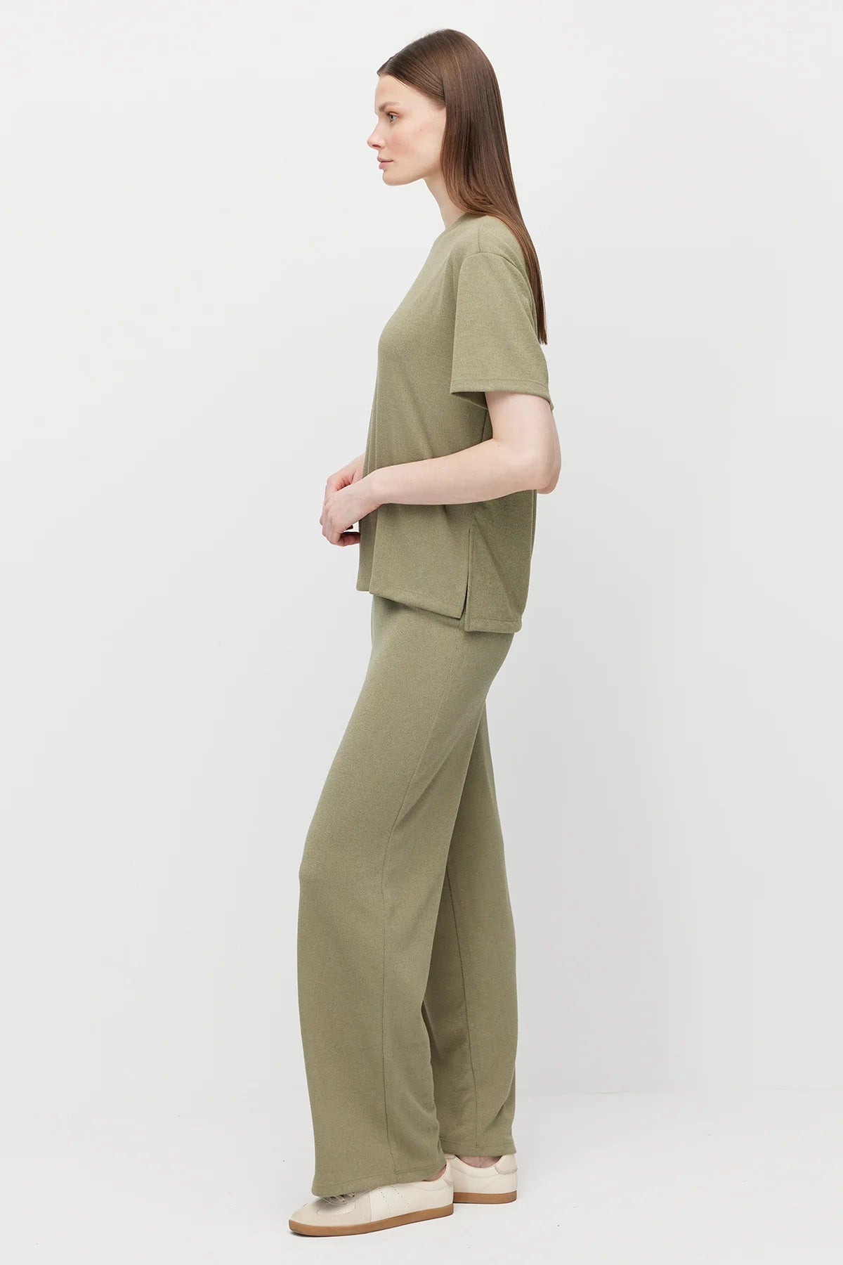 Women's Elastic Waist Relaxed Fit Textured Trousers