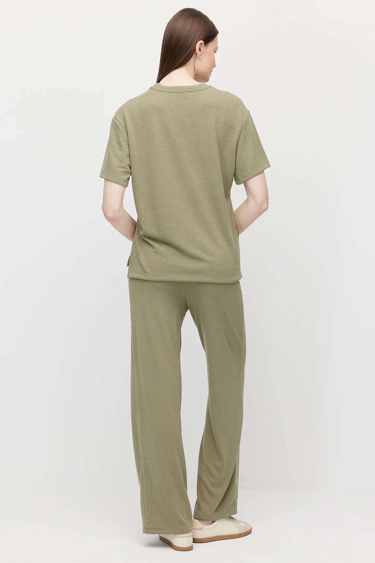 Women's Elastic Waist Relaxed Fit Textured Trousers