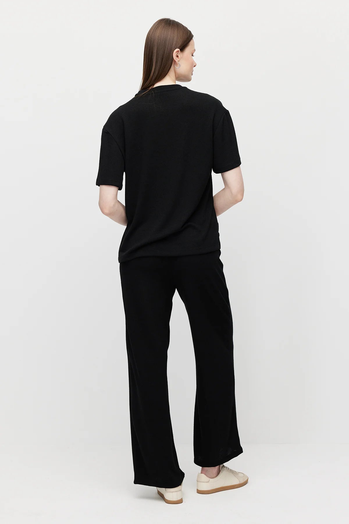 Women's Elastic Waist Relaxed Fit Textured Trousers