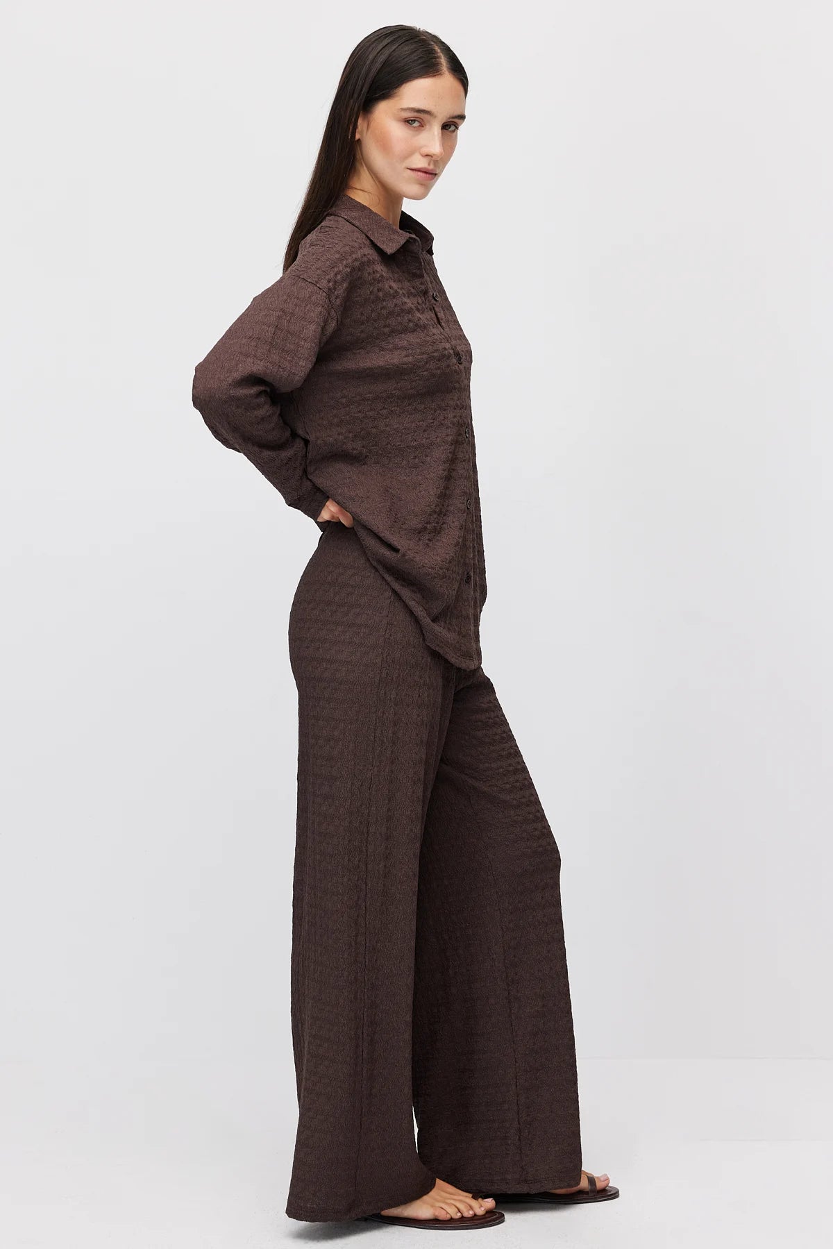 Women's Textured Pants with Elastic Waistband
