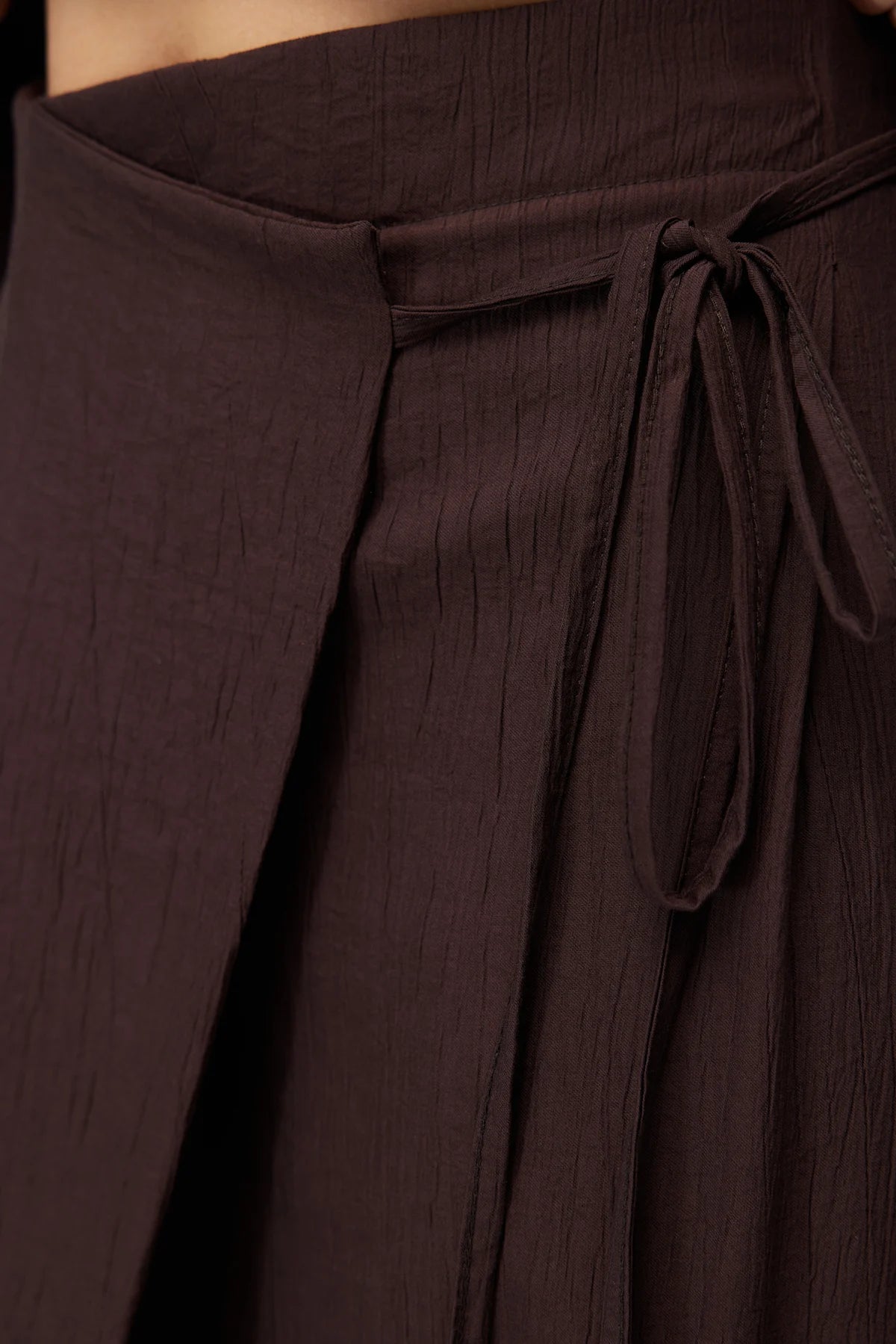 Women's Crinkle Wide Leg Double-Breasted Tie-Up Trousers