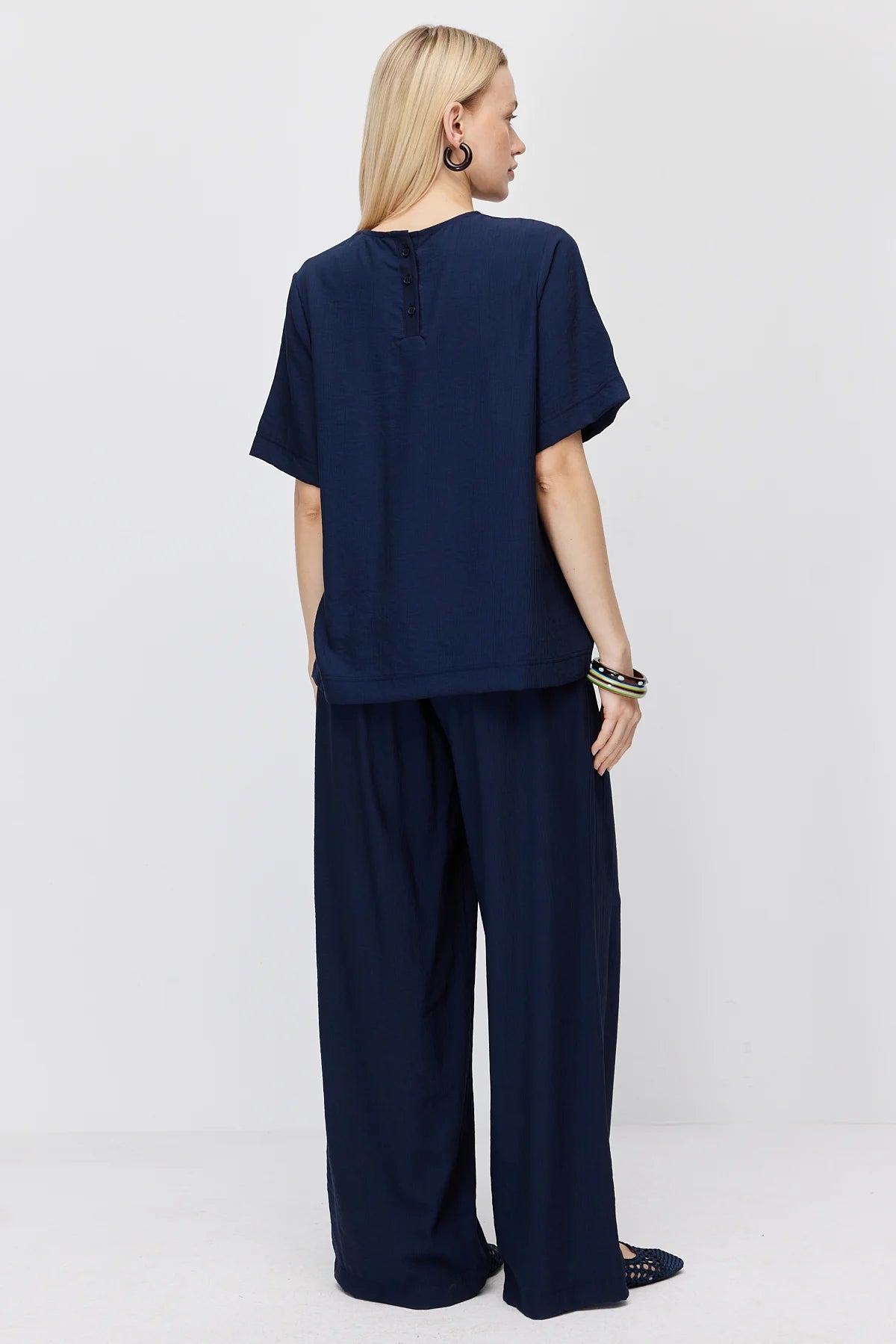 Women's Crinkle Wide Leg Double-Breasted Tie-Up Trousers