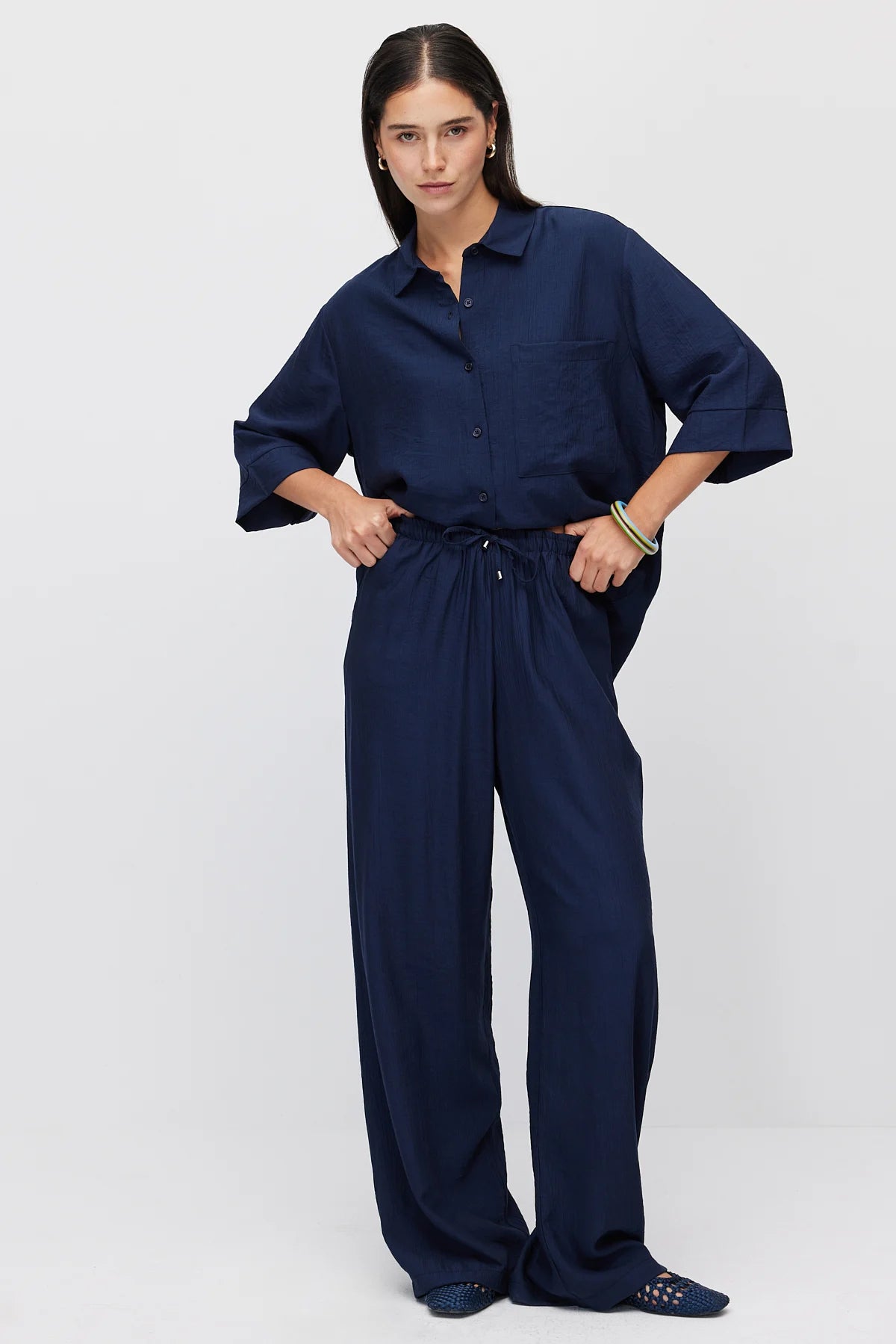 Women's Wide Leg Trousers with Tie Waist