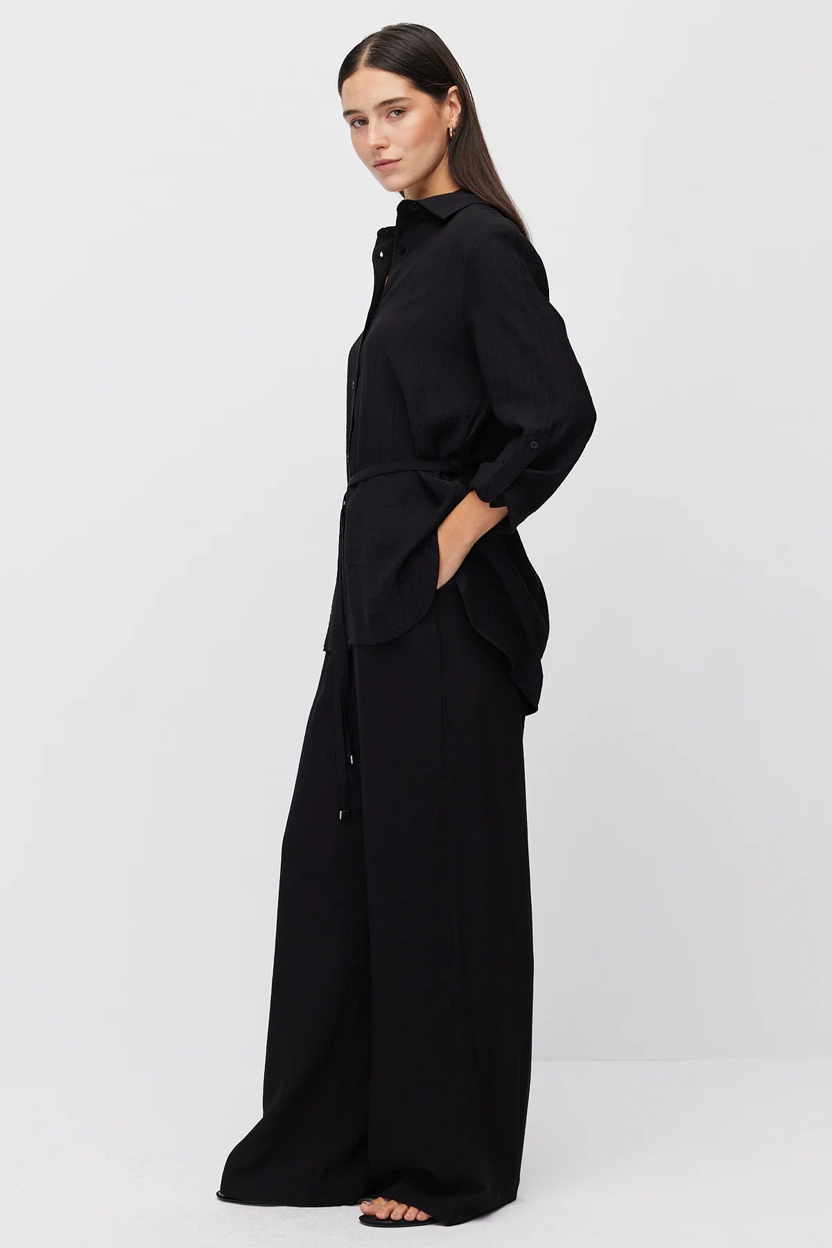 Women's Wide Leg Trousers with Tie Waist