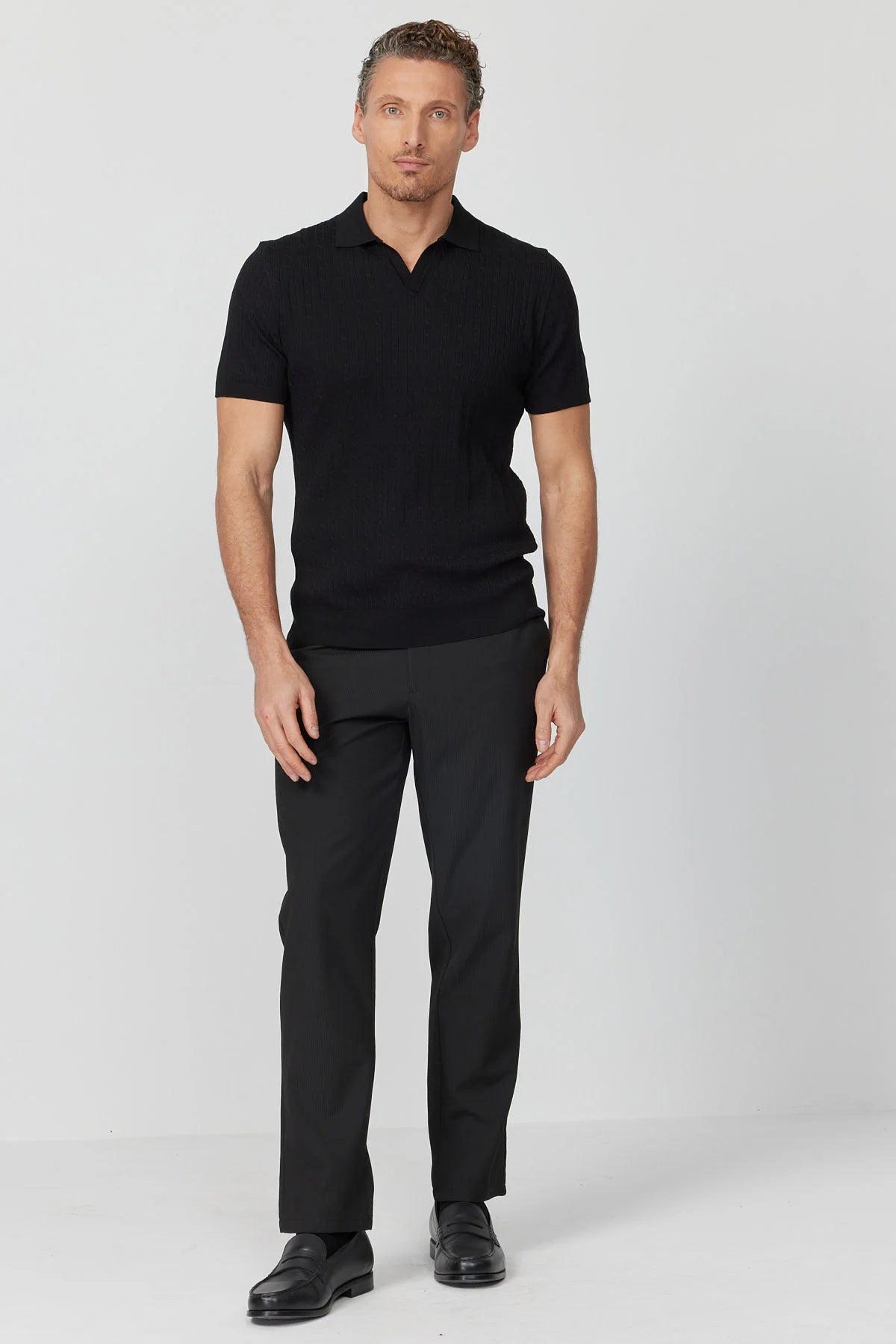 Men's Knitted Polo Collar Ribbed T-shirt