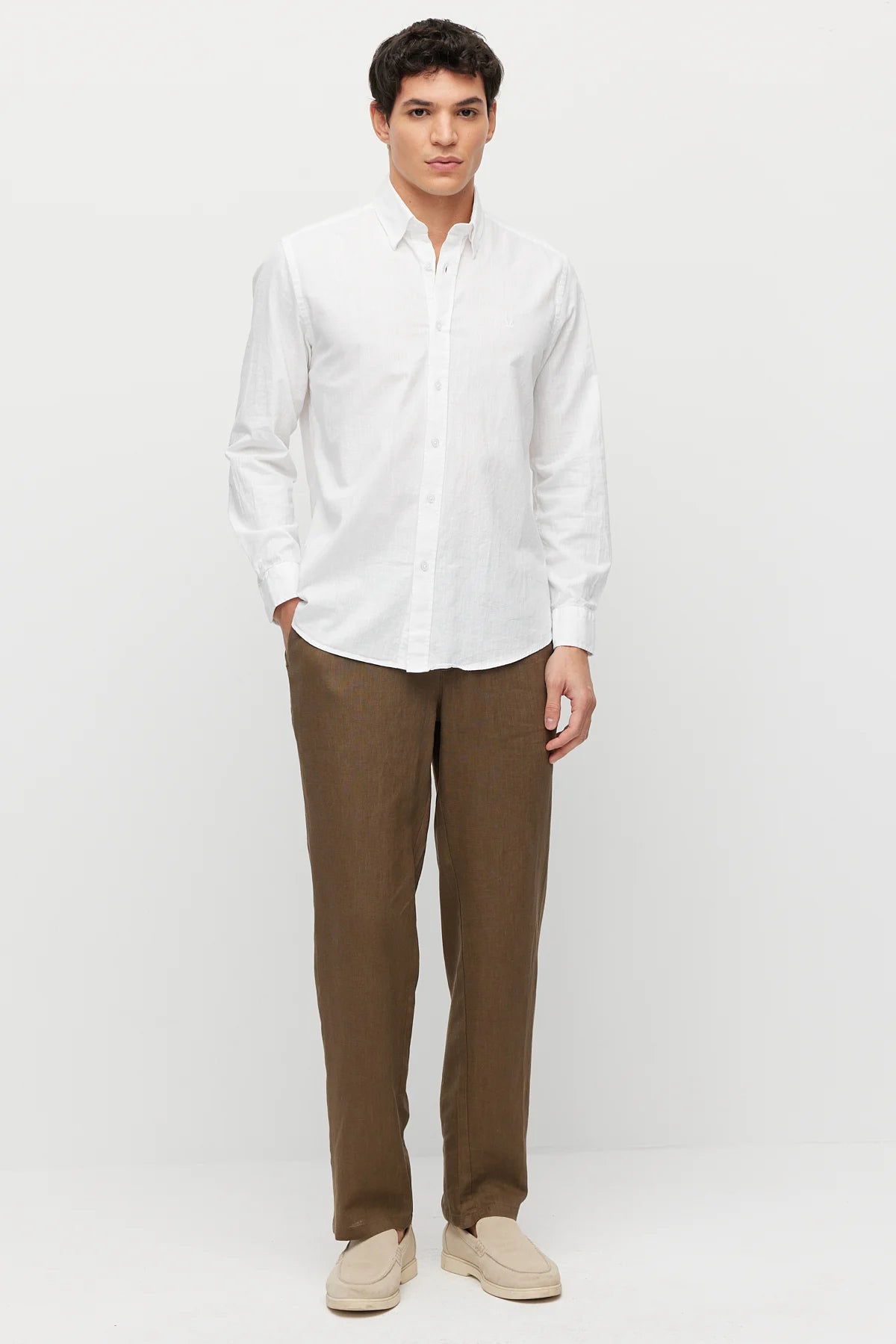 Men's Linen-Look Joggers with Elastic Waistband