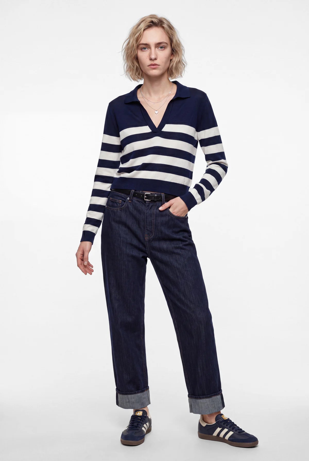 Women's Striped Polo Collar Knitwear
