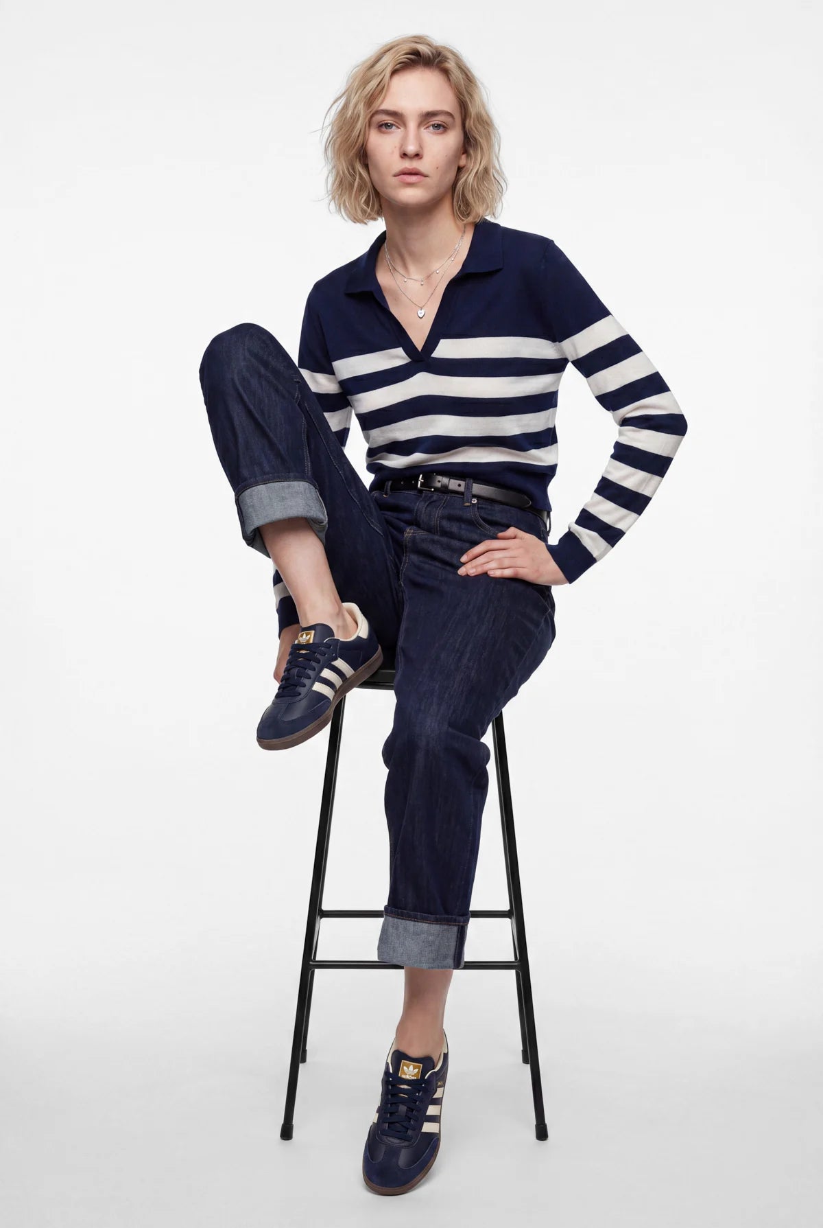 Women's Striped Polo Collar Knitwear