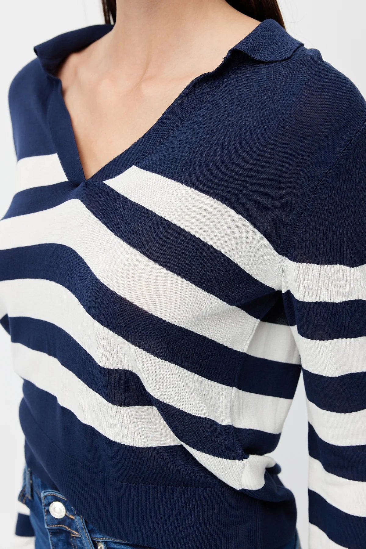 Women's Striped Polo Collar Knitwear