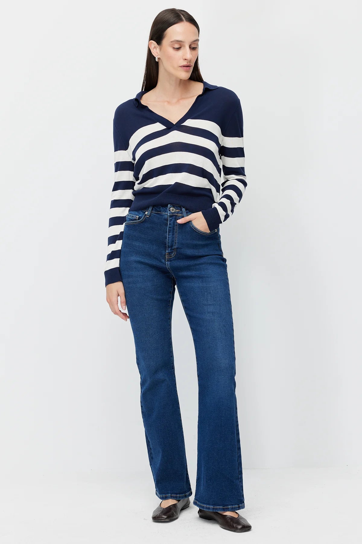 Women's Striped Polo Collar Knitwear