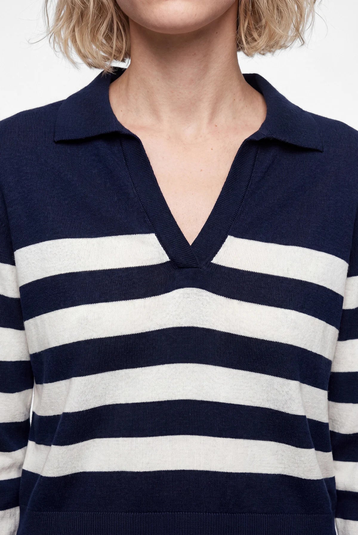 Women's Striped Polo Collar Knitwear