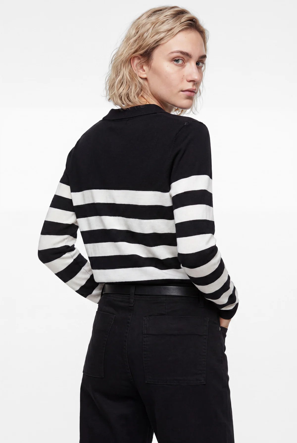 Women's Striped Polo Collar Knitwear