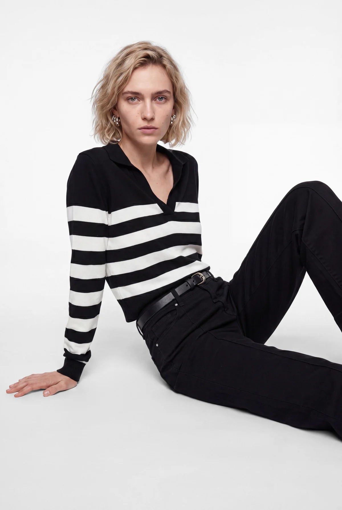Women's Striped Polo Collar Knitwear