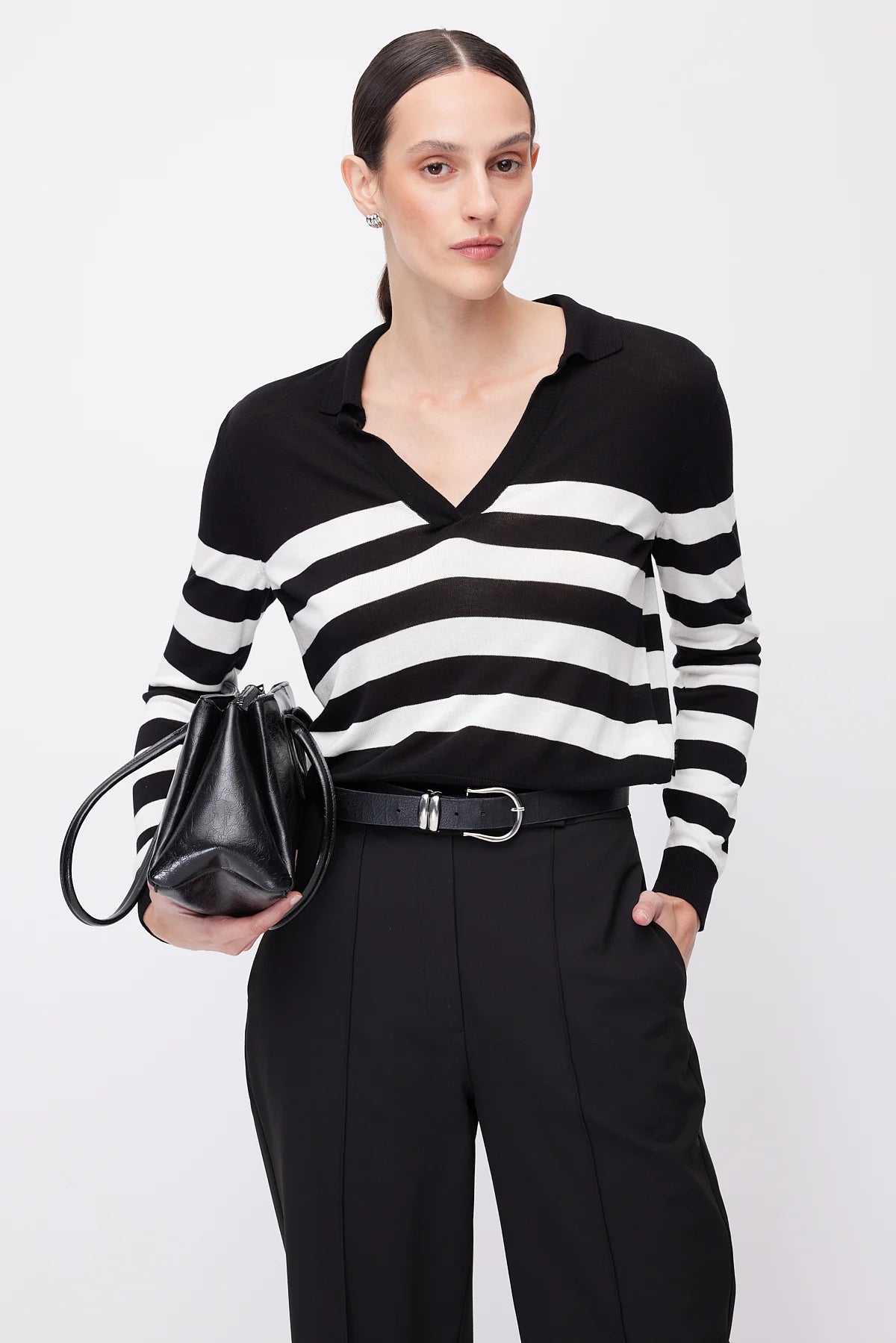 Women's Striped Polo Collar Knitwear