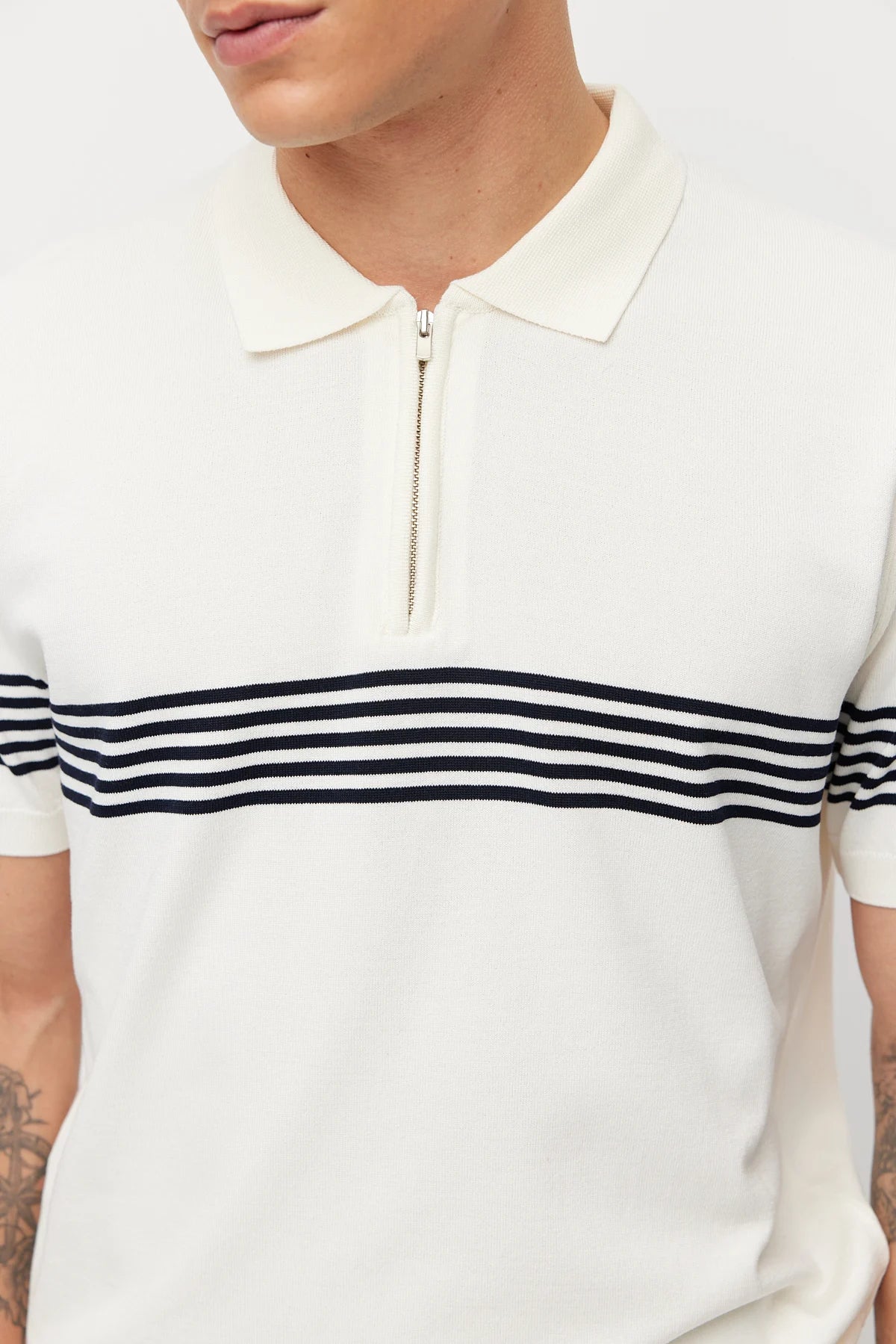 Men's Striped Zip-Up Knit T-shirt
