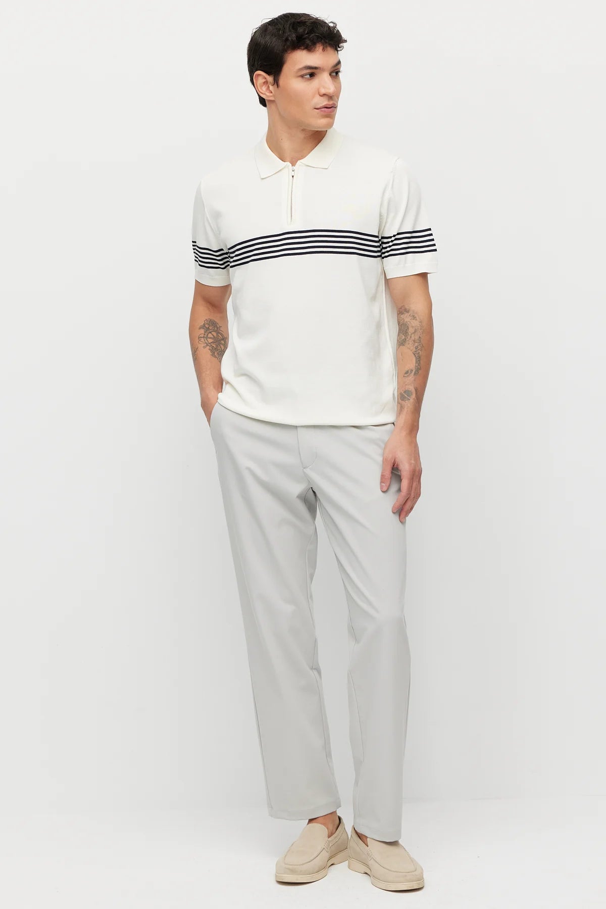 Men's Striped Zip-Up Knit T-shirt