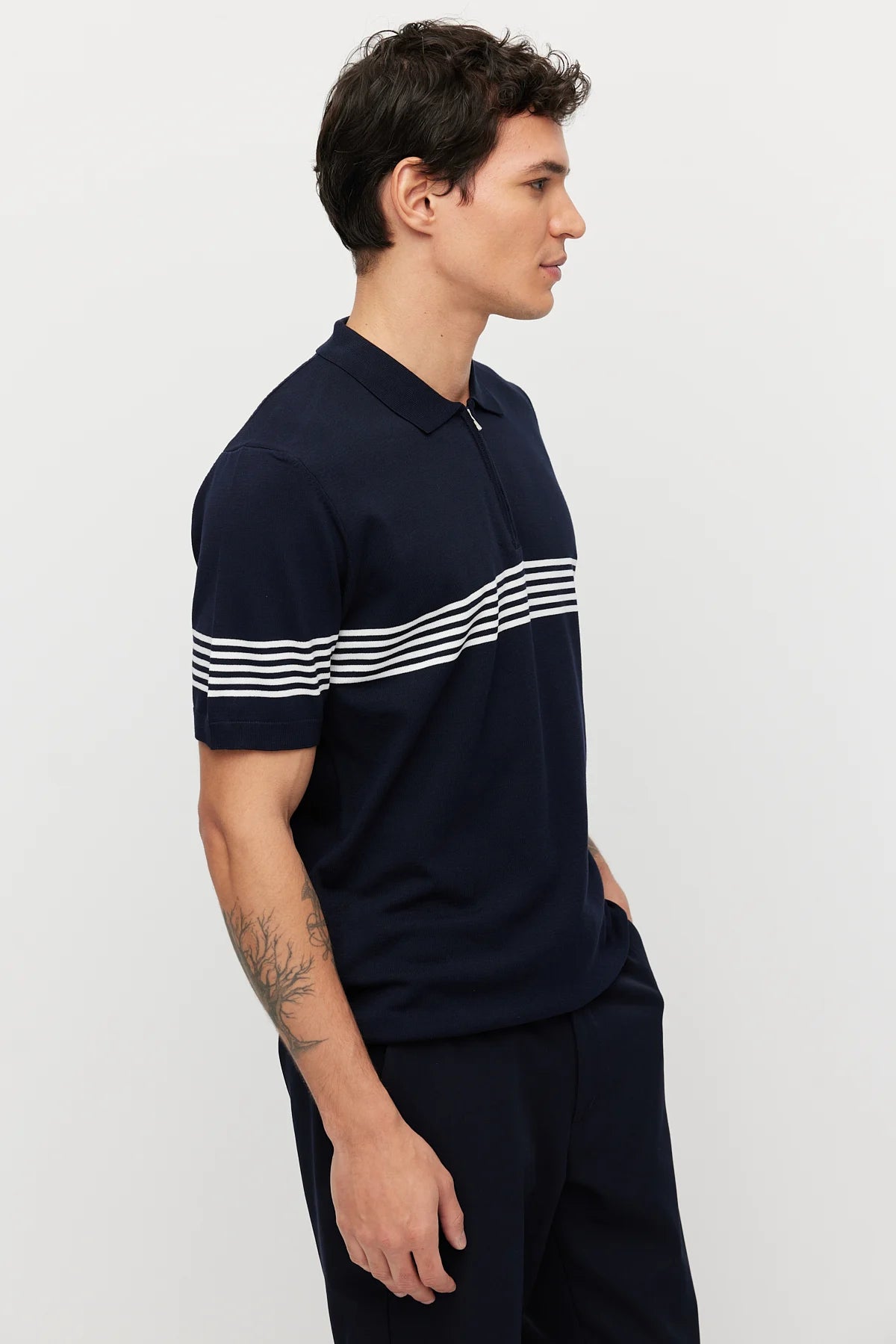 Men's Striped Zip-Up Knit T-shirt