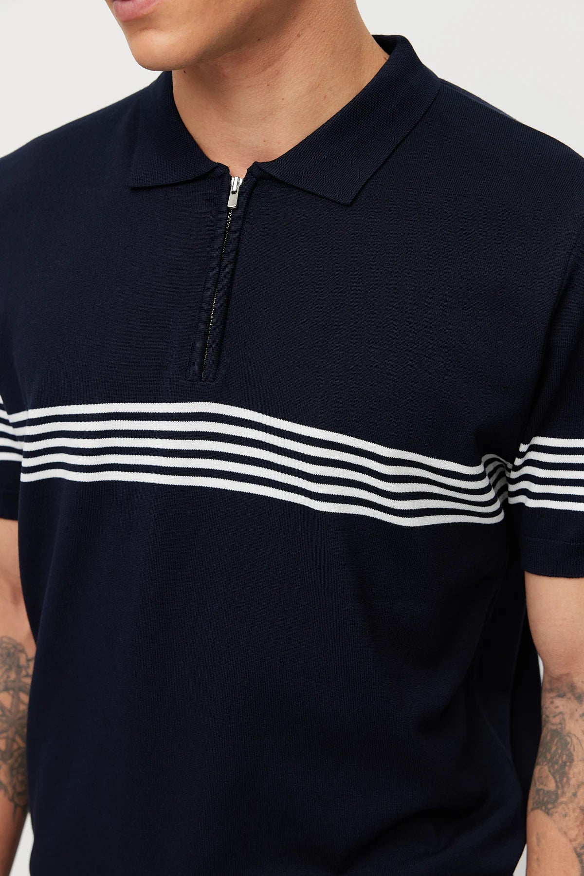 Men's Striped Zip-Up Knit T-shirt