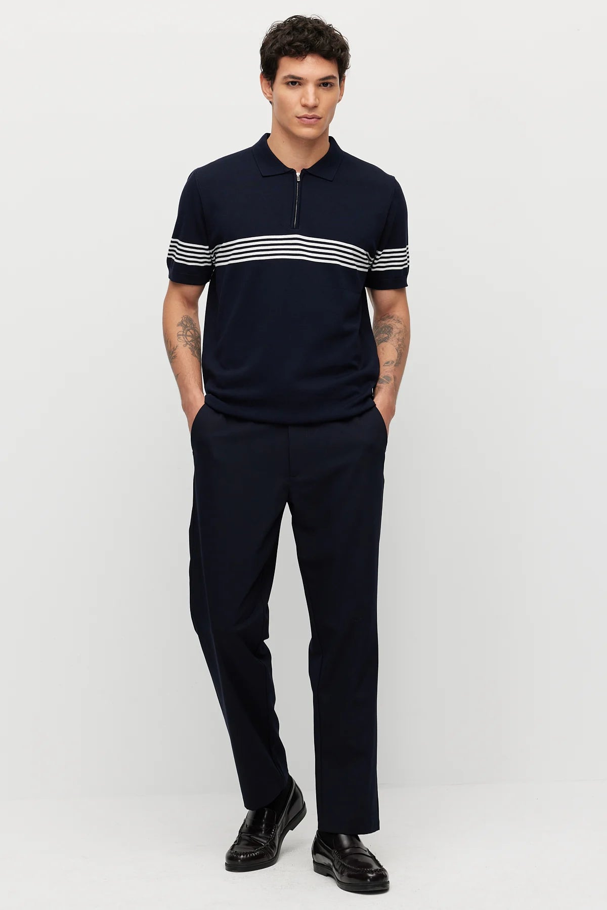 Men's Striped Zip-Up Knit T-shirt