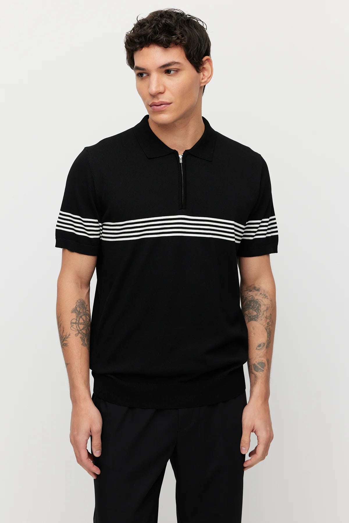 Men's Striped Zip-Up Knit T-shirt