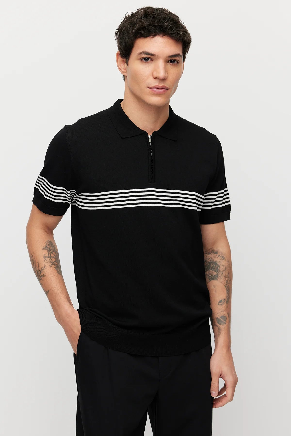Men's Striped Zip-Up Knit T-shirt