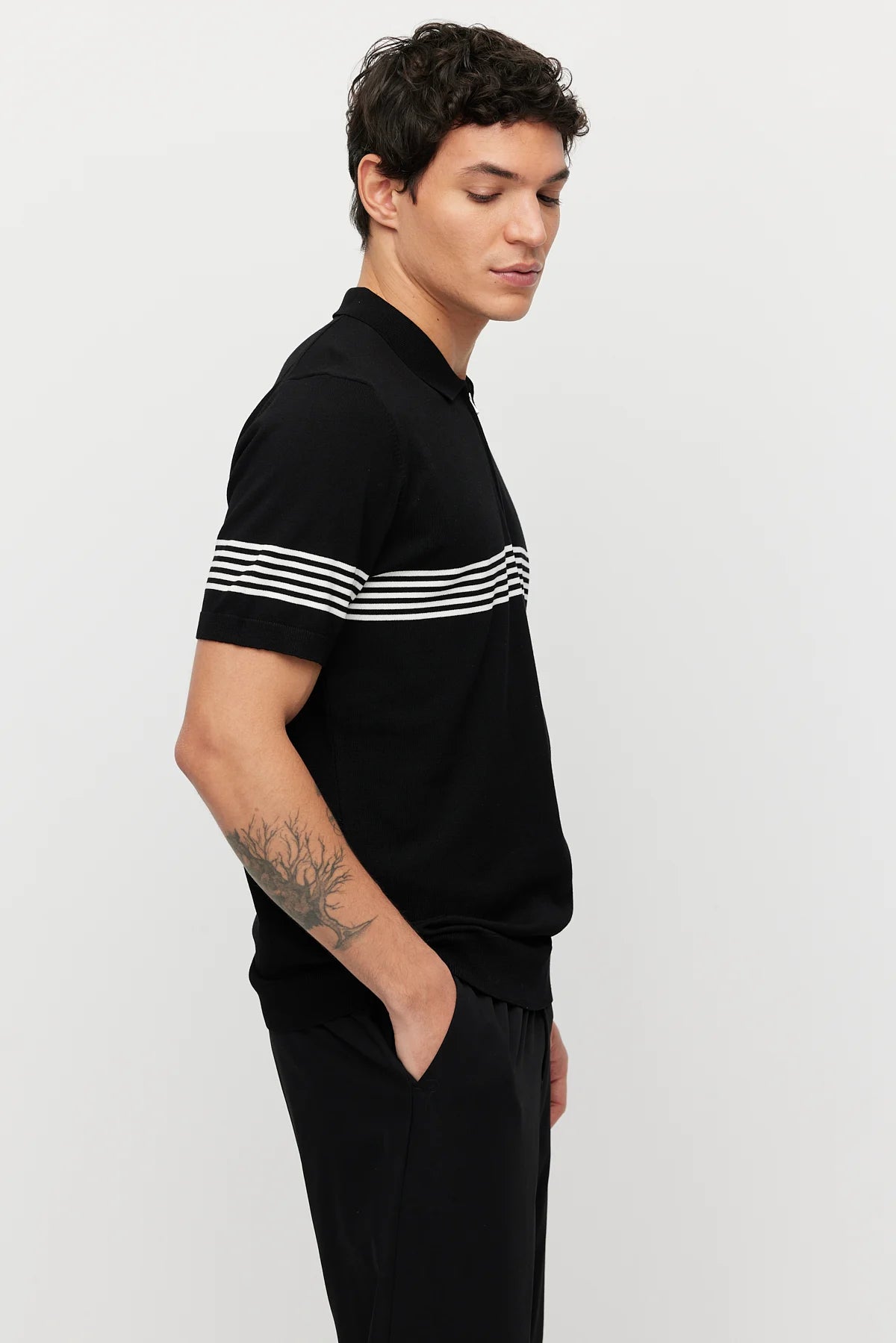 Men's Striped Zip-Up Knit T-shirt