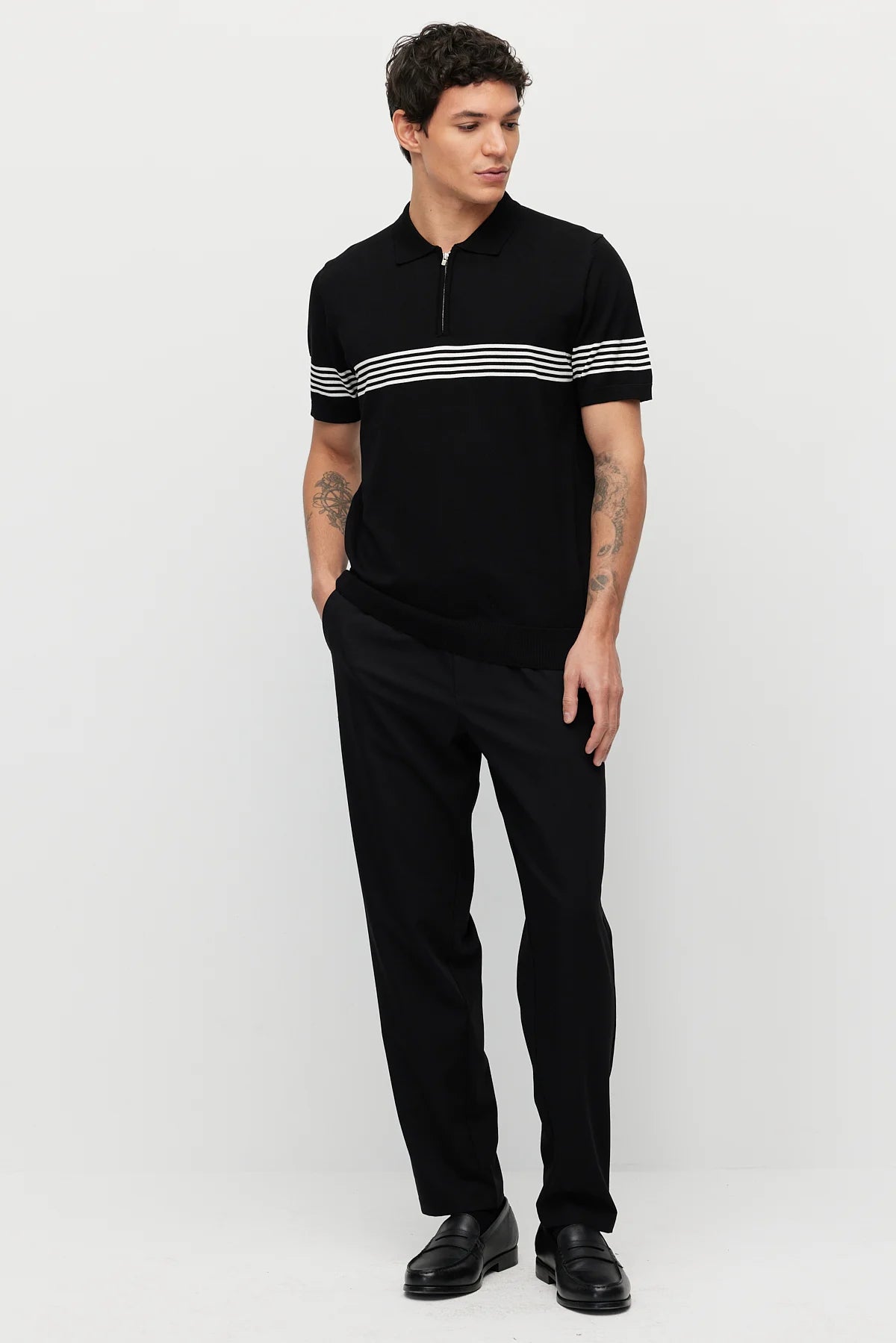 Men's Striped Zip-Up Knit T-shirt