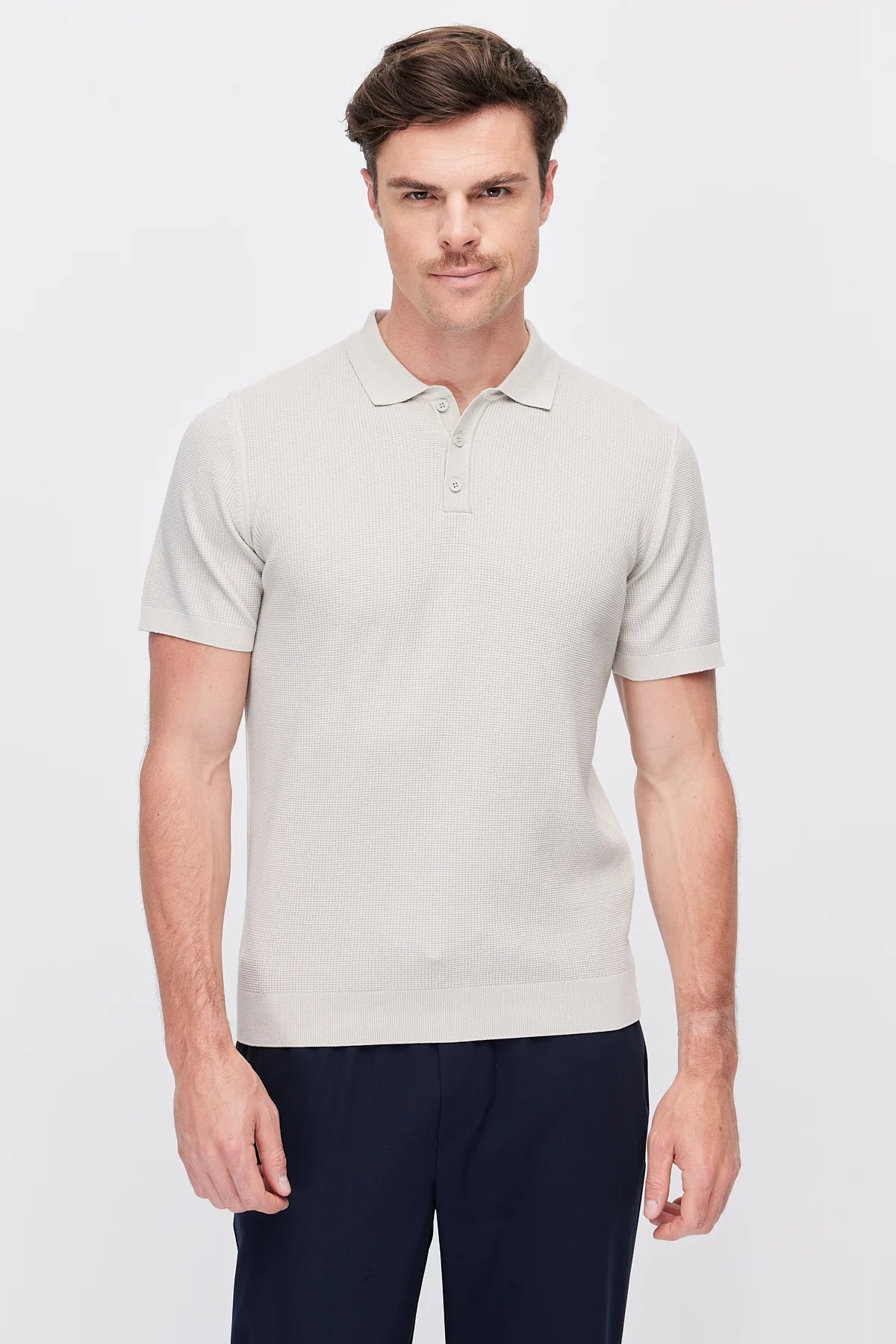 Erkek Dokulu Örme Polo Tişört