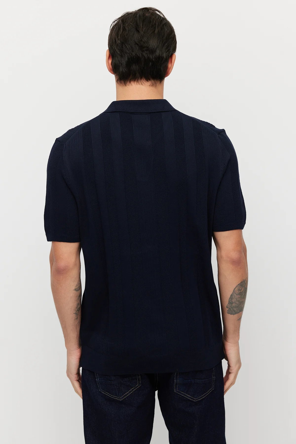 Men's Knitted Polo Collar Ribbed T-shirt