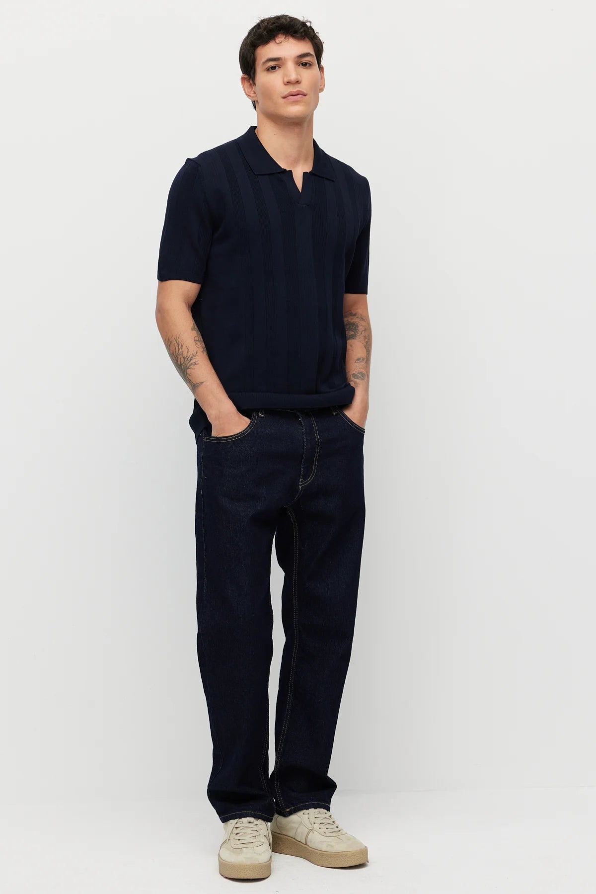 Men's Knitted Polo Collar Ribbed T-shirt