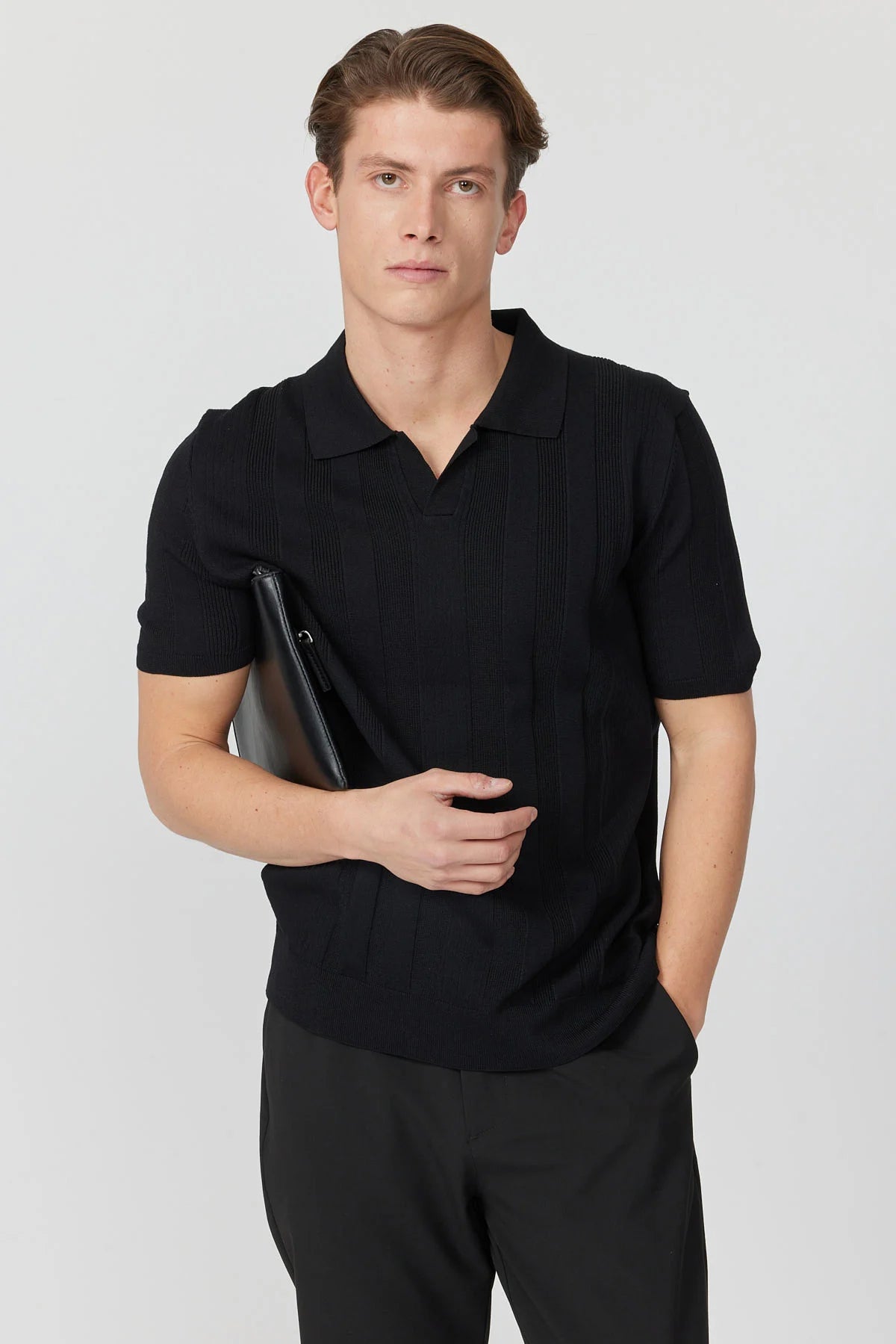 Men's Knitted Polo Collar Ribbed T-shirt