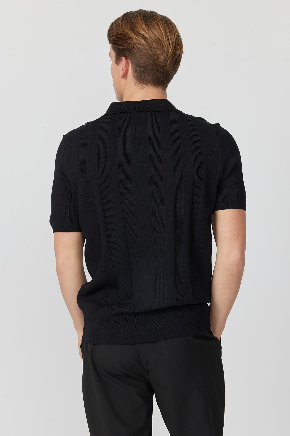 Men's Knitted Polo Collar Ribbed T-shirt