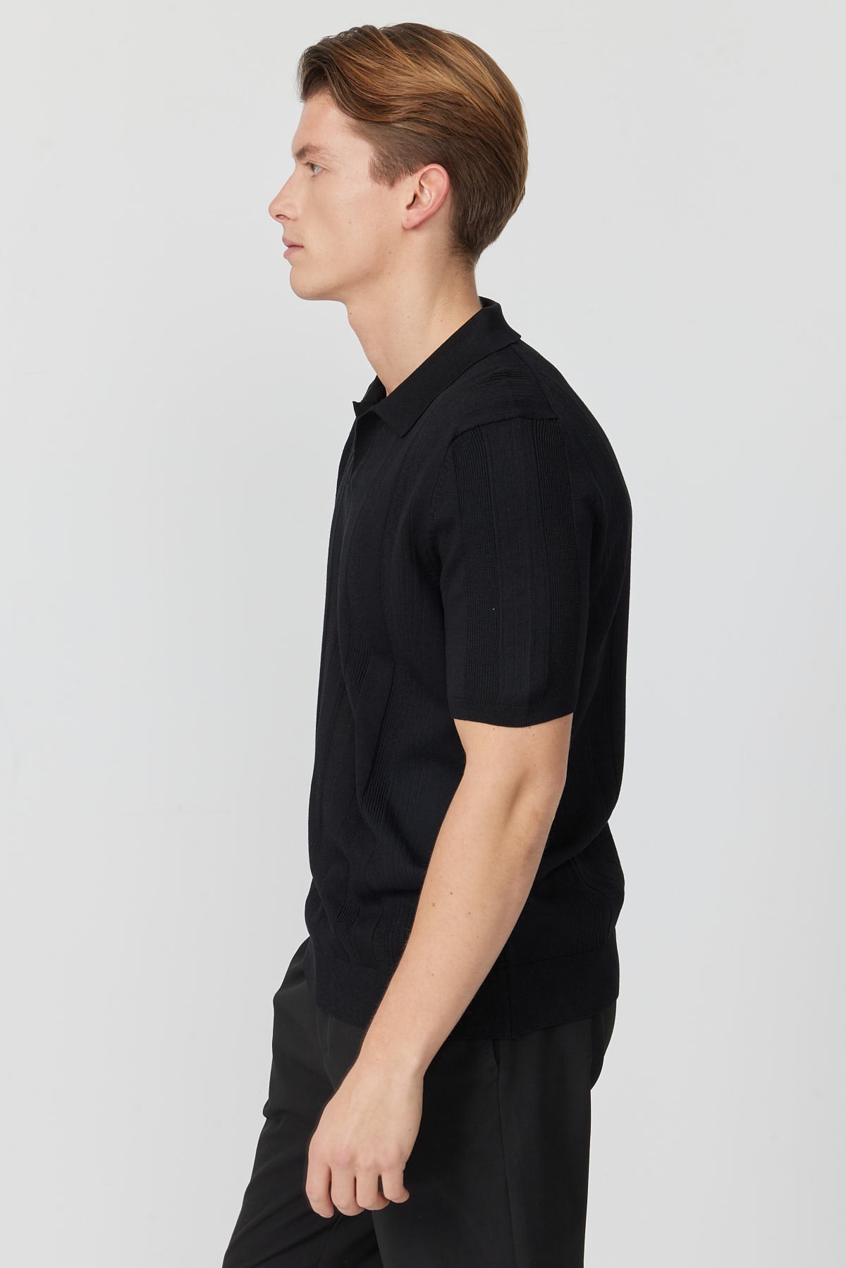 Men's Knitted Polo Collar Ribbed T-shirt