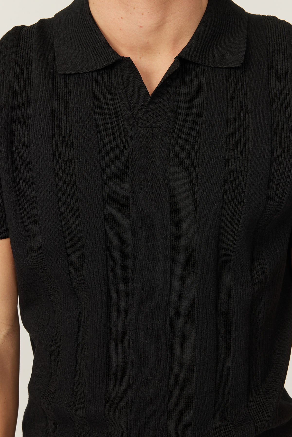 Men's Knitted Polo Collar Ribbed T-shirt