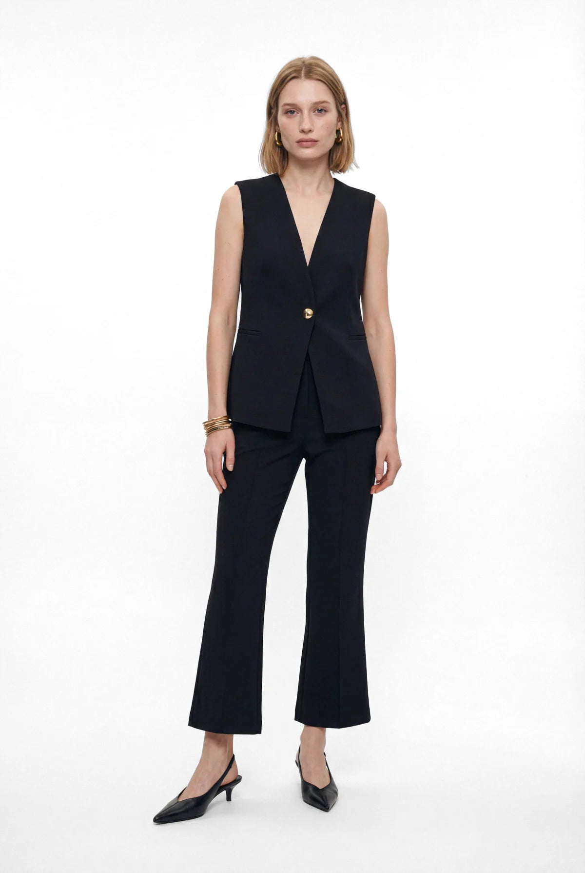 Women's Fabric Trousers with Button Detail at the Waist
