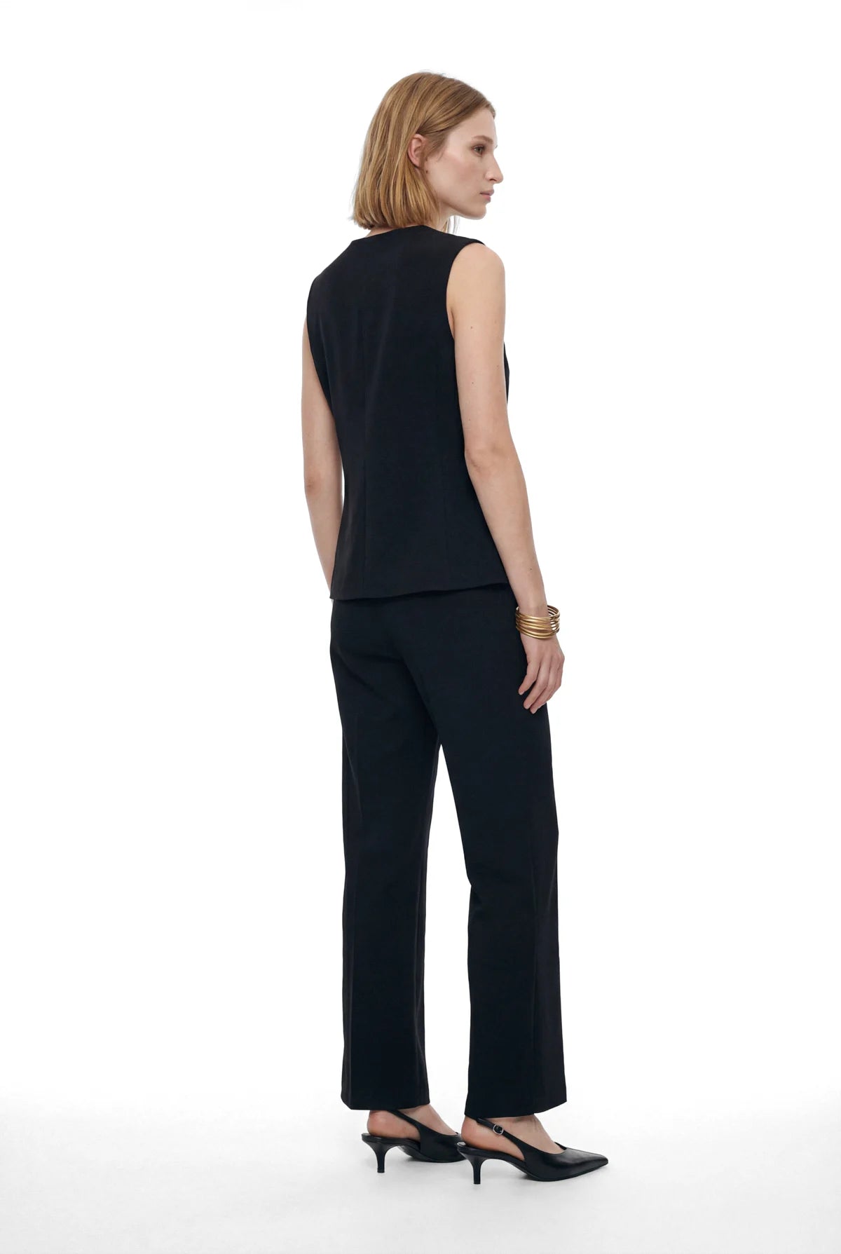 Women's Fabric Trousers with Button Detail at the Waist