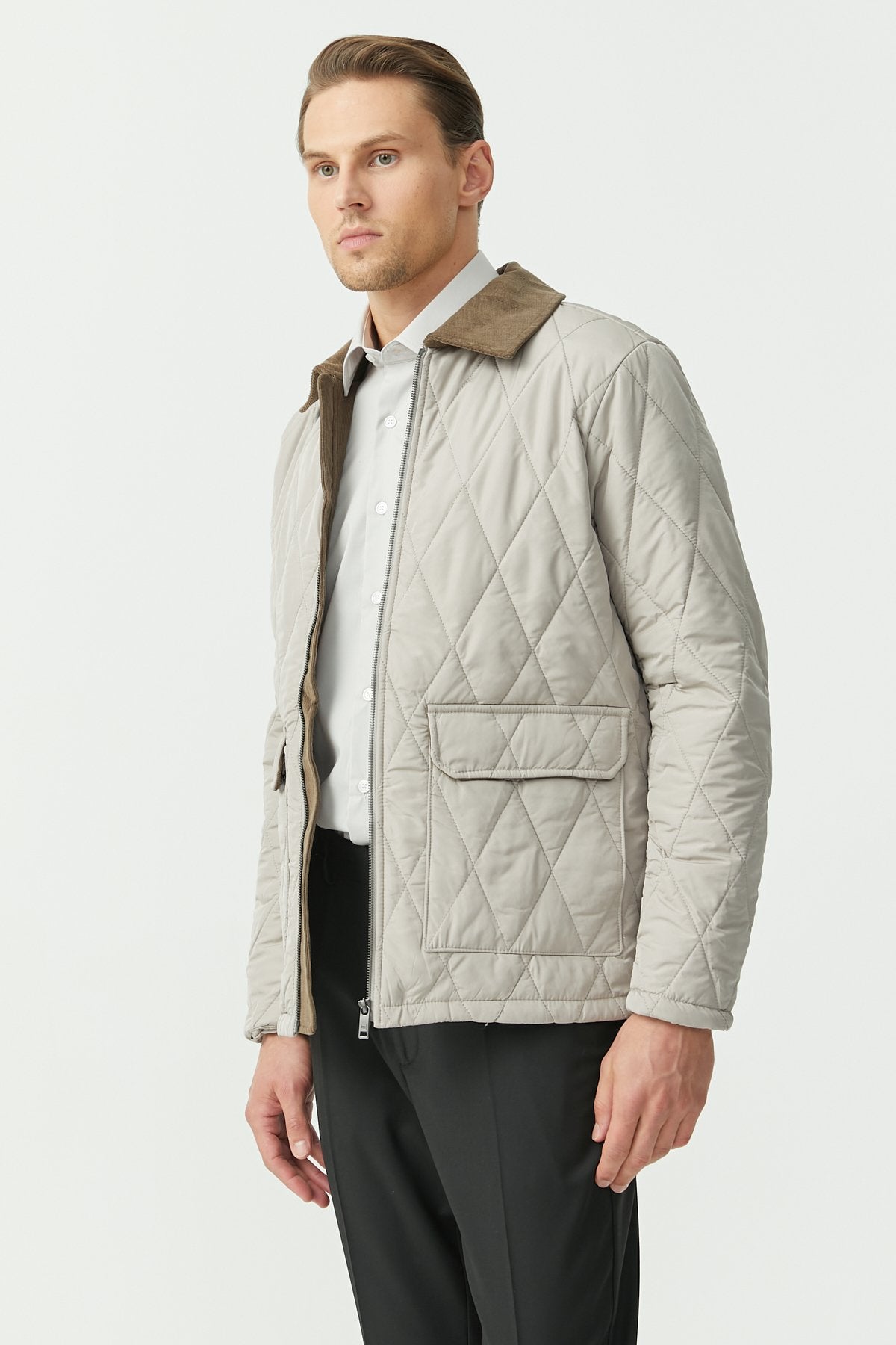Men's Velvet Collar Quilted Patterned Coat