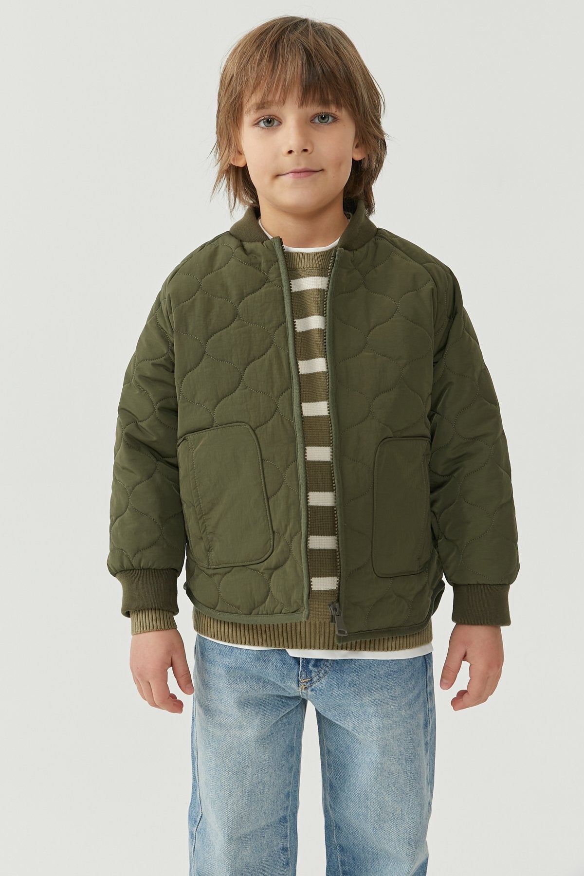 Boy's Quilted Patterned Thin Coat