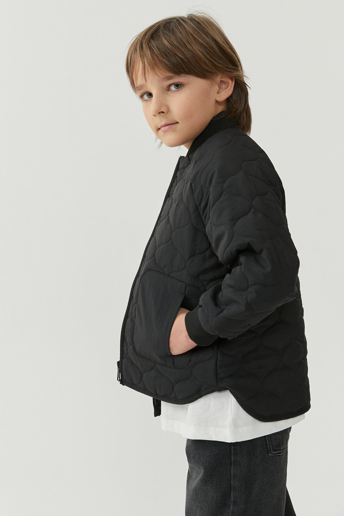 Boy's Quilted Patterned Thin Coat