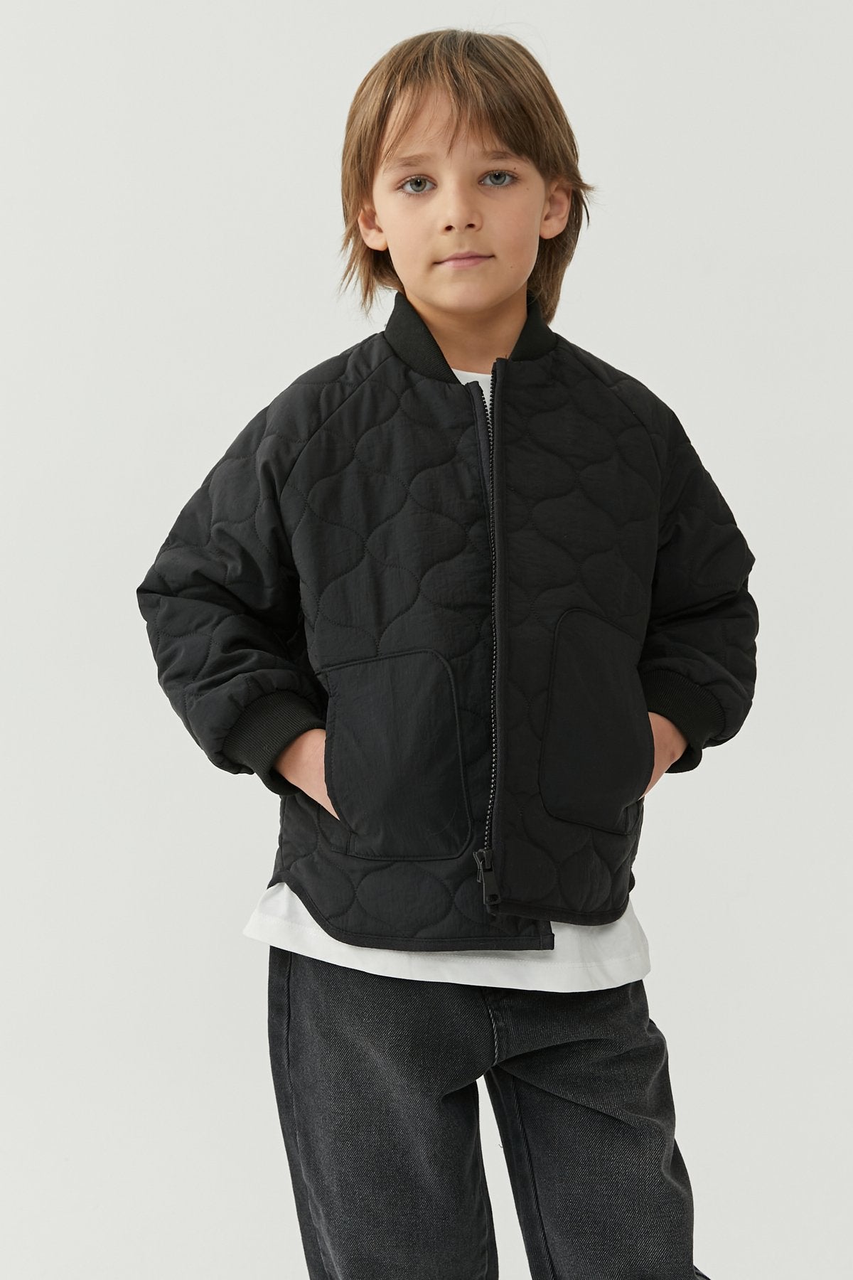 Boy's Quilted Patterned Thin Coat