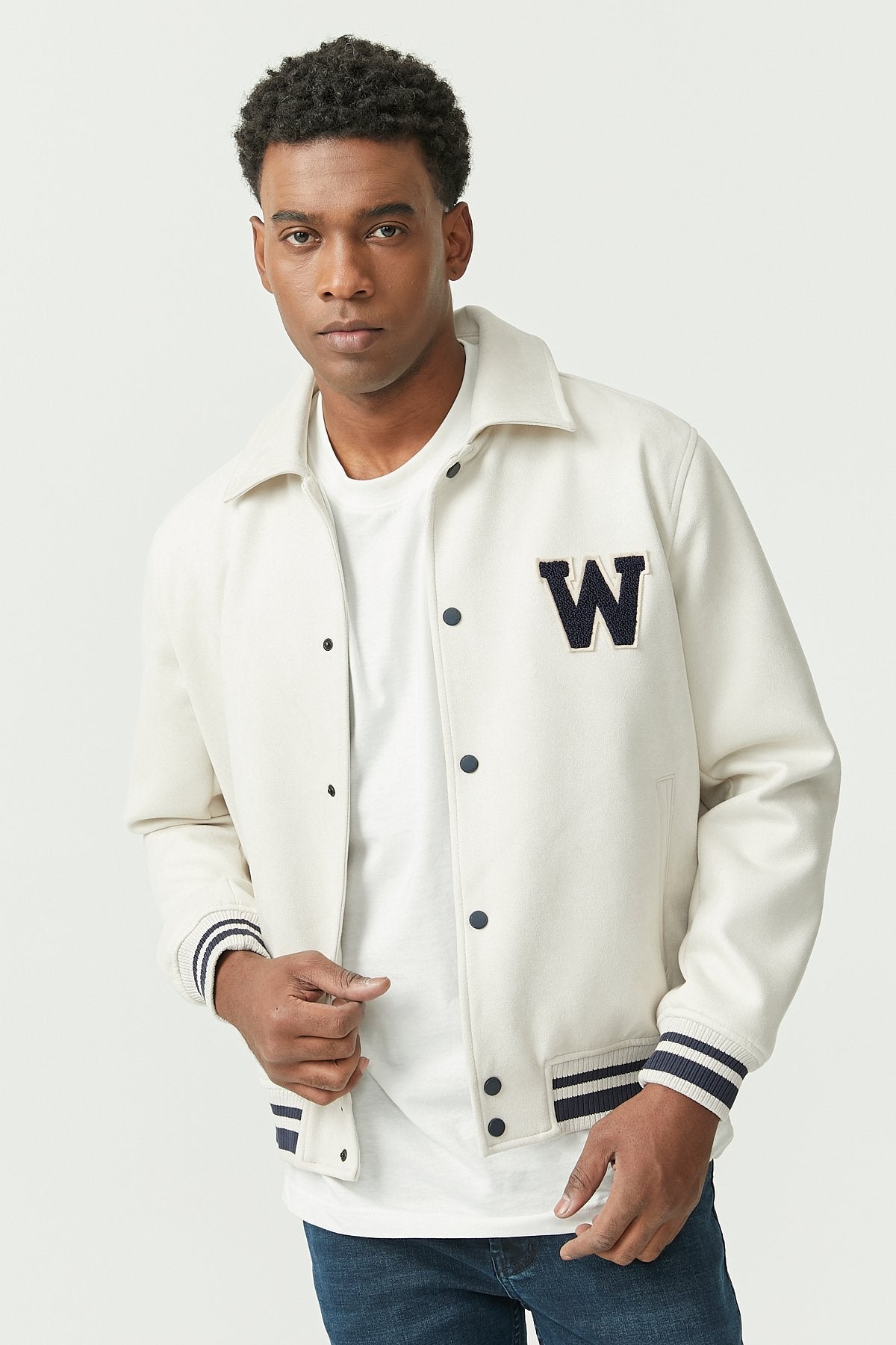 Men's Patched Faux Suede Jacket