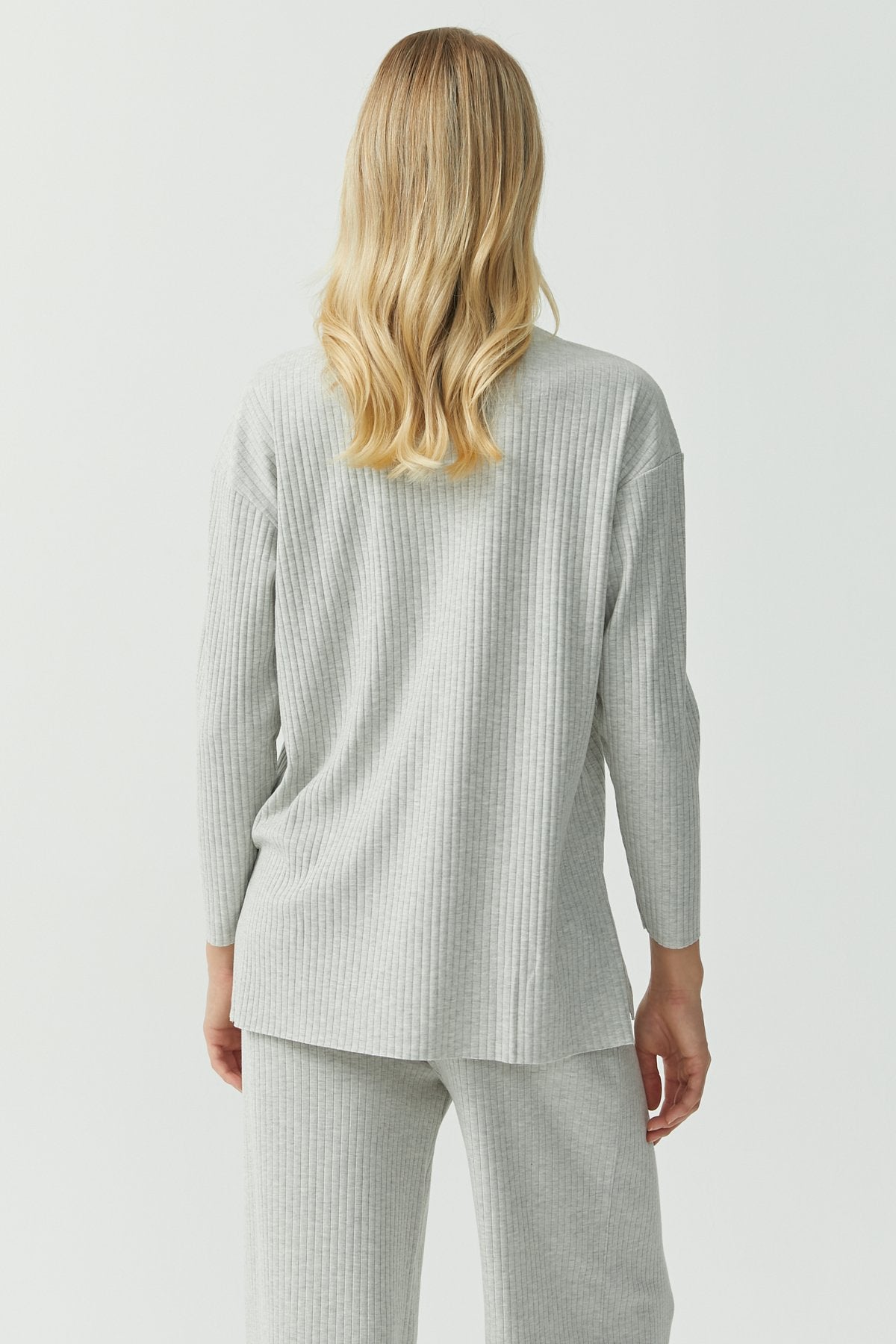 Stand Collar Ribbed Blouse